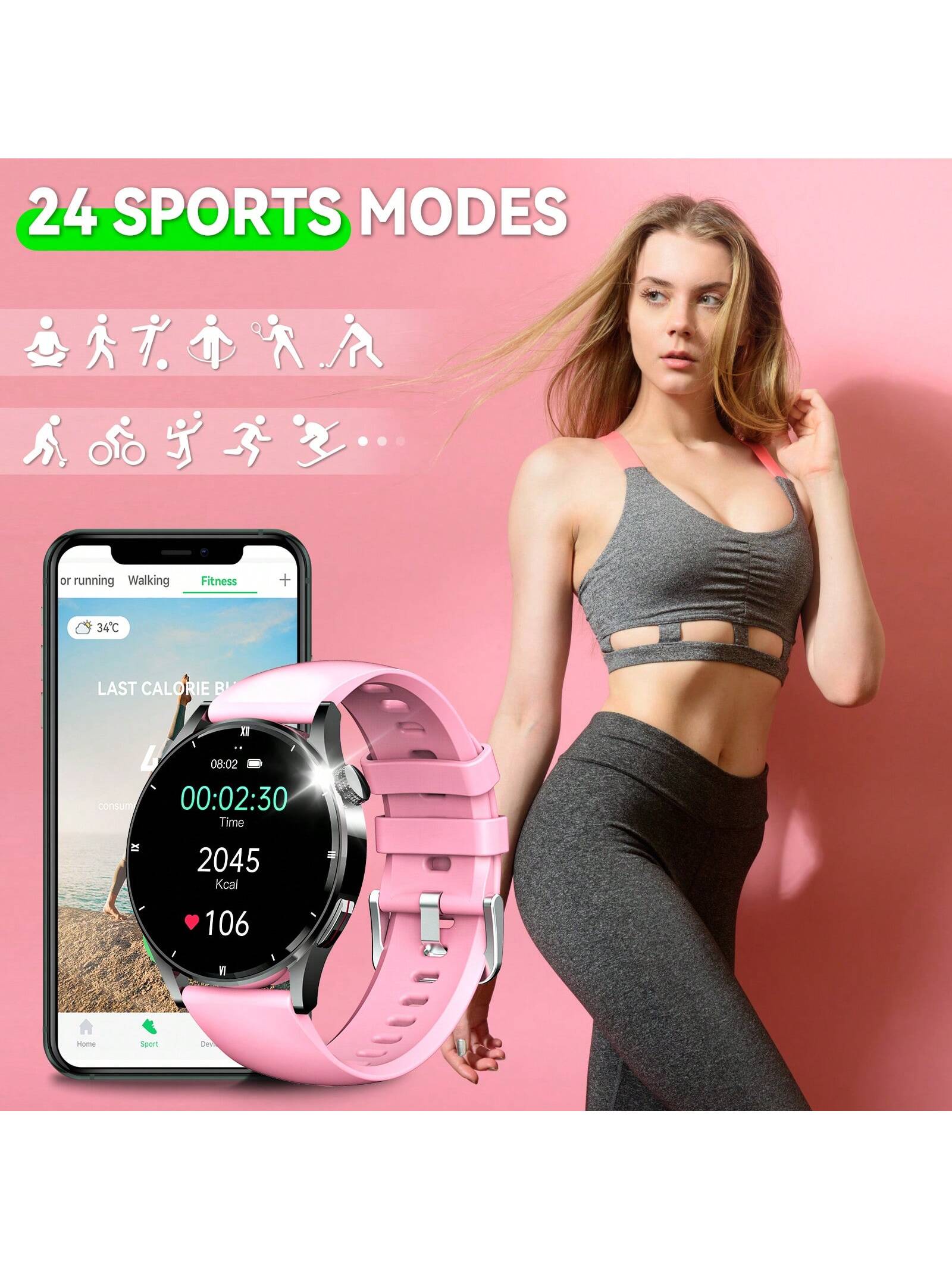 PAKRYS Smart Watch For Women Make/Answer Calls 1.32" HD Screen Fitness Tracker Watch With Sports Modes Heart Rate Sleep Monitor Smartwatch Compatible With IPhone Android