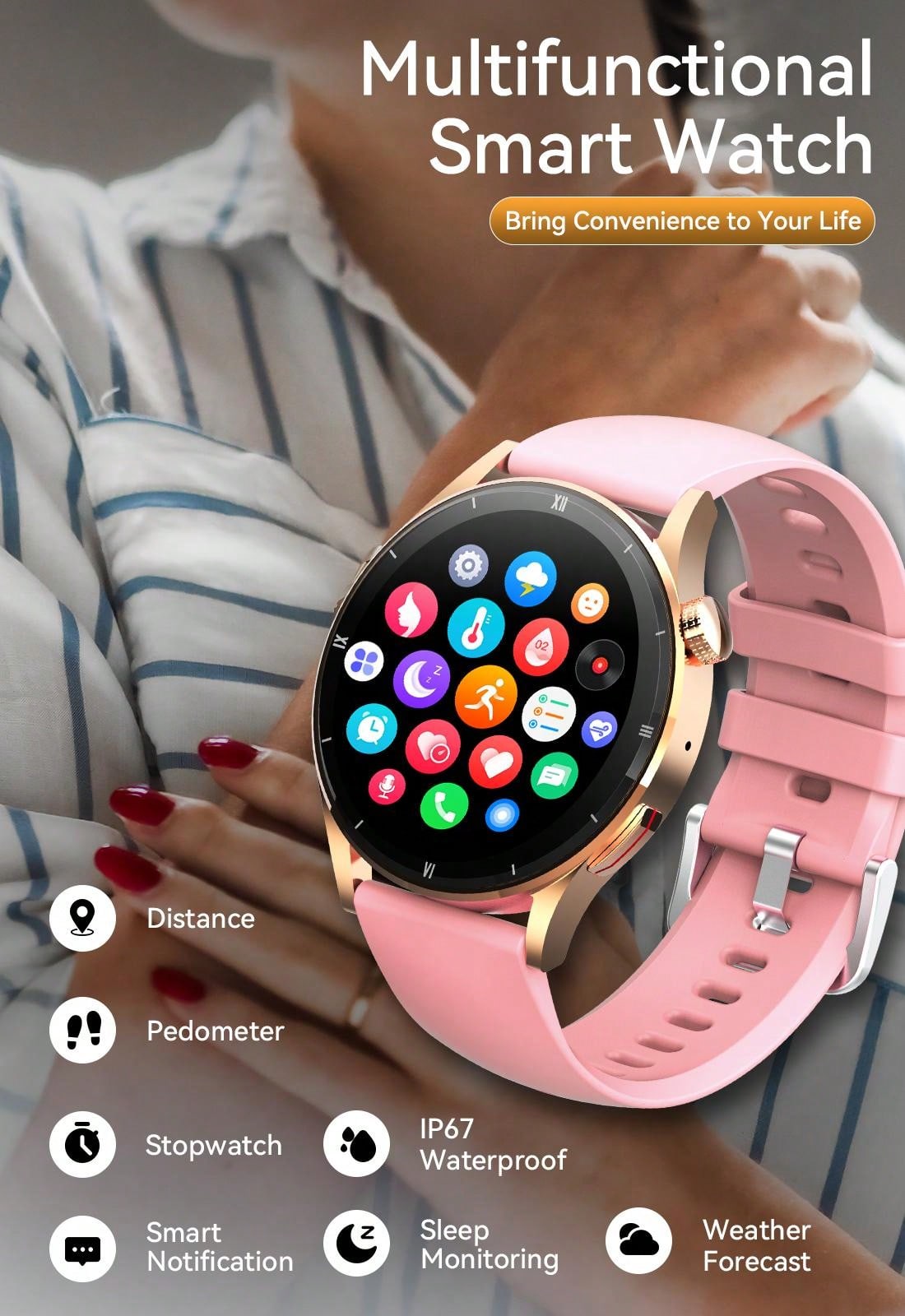 PAKRYS Smart Watch For Women Make/Answer Calls 1.32" HD Screen Fitness Tracker Watch With Sports Modes Heart Rate Sleep Monitor Smartwatch Compatible With IPhone Android