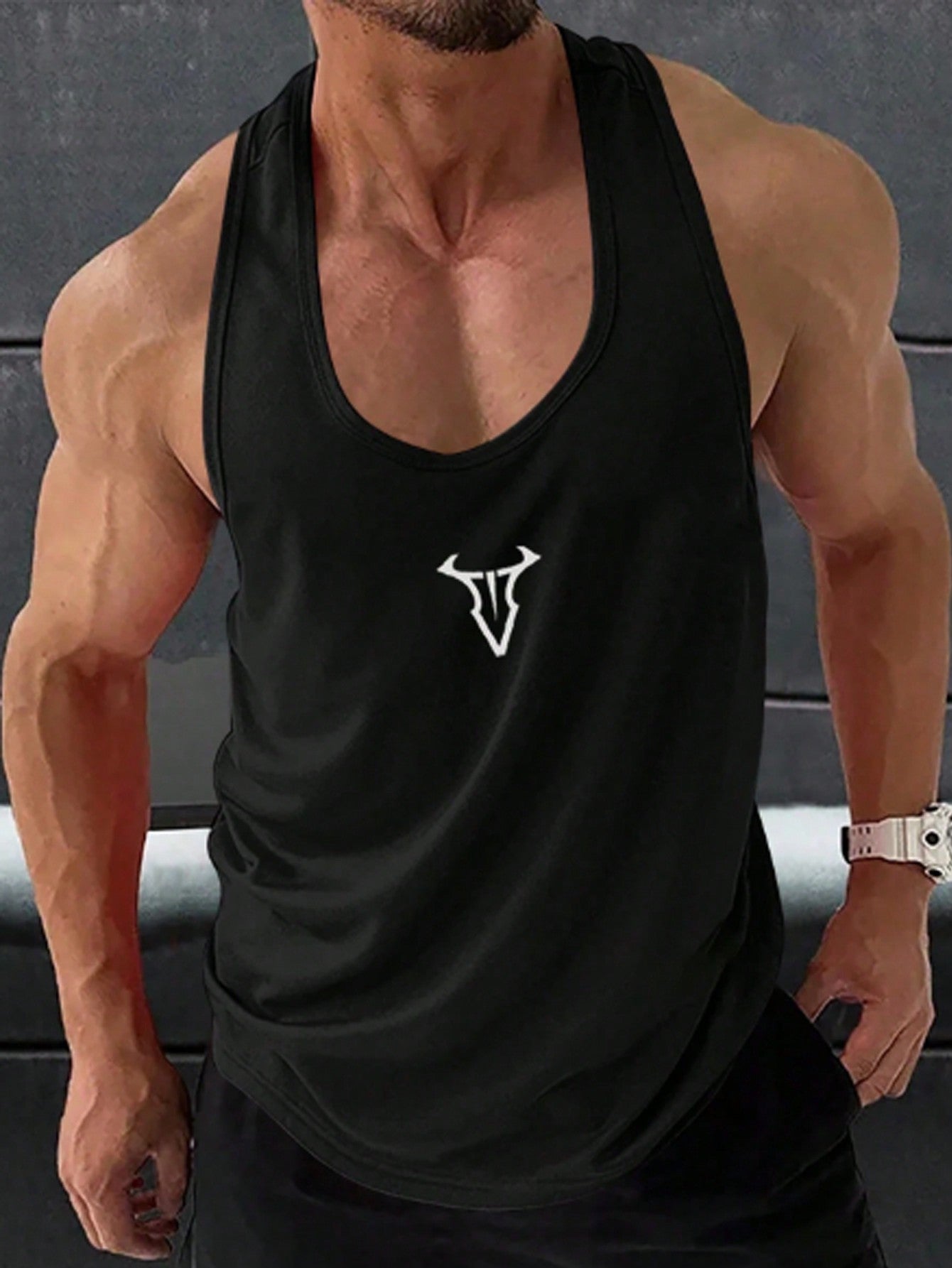 Boyfriend Style Men's Round Neck Printed Racerback Fashionable And Simple Sports Outdoor Leisure Vest