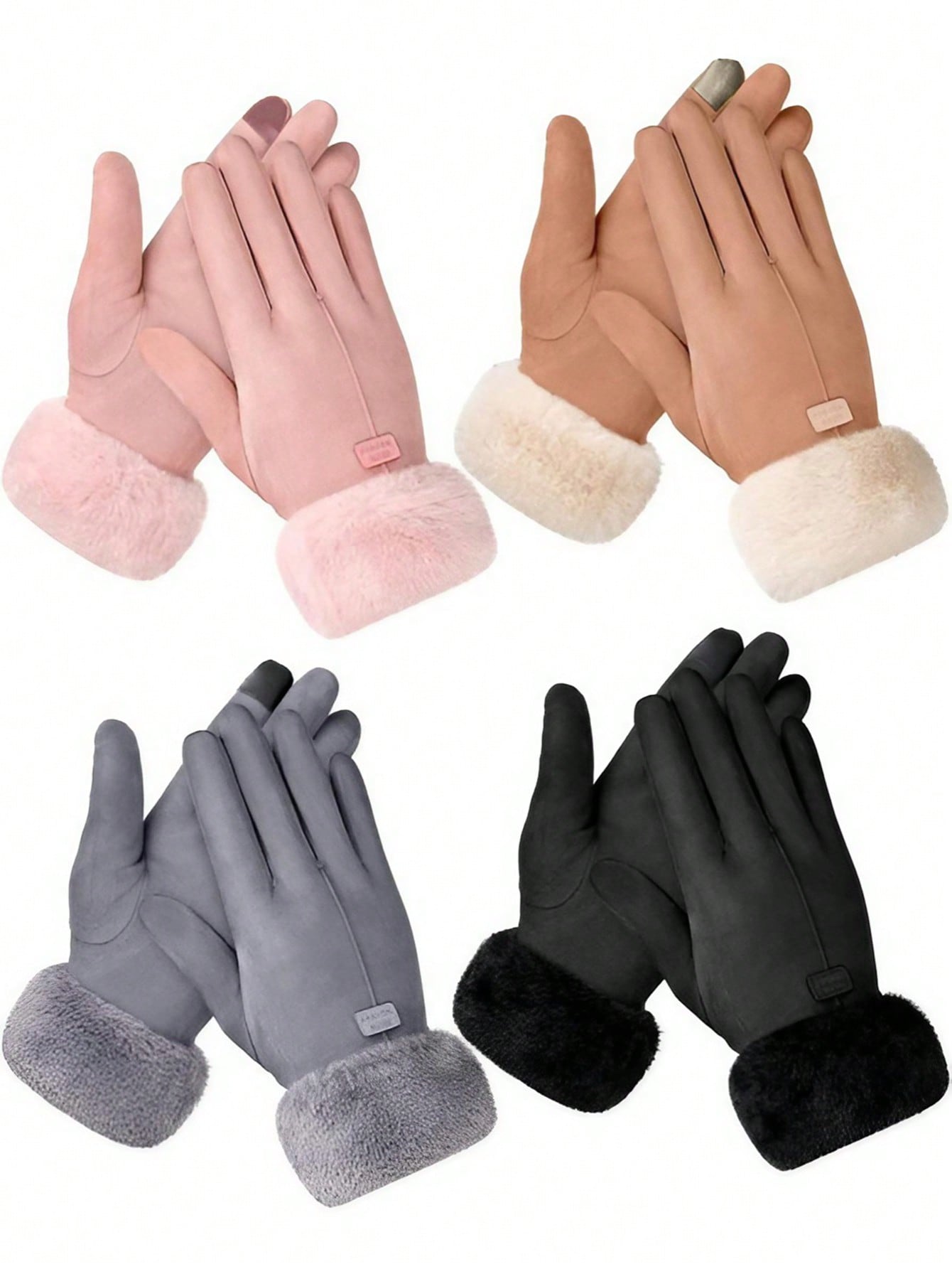 1/2 Pairs Fashion Women Gloves Autumn Winter Cute Furry Warm Mitts Full Finger Mittens Women Outdoor Sport Female Gloves Screen Christmas And Thanksgiving Gifts For Family