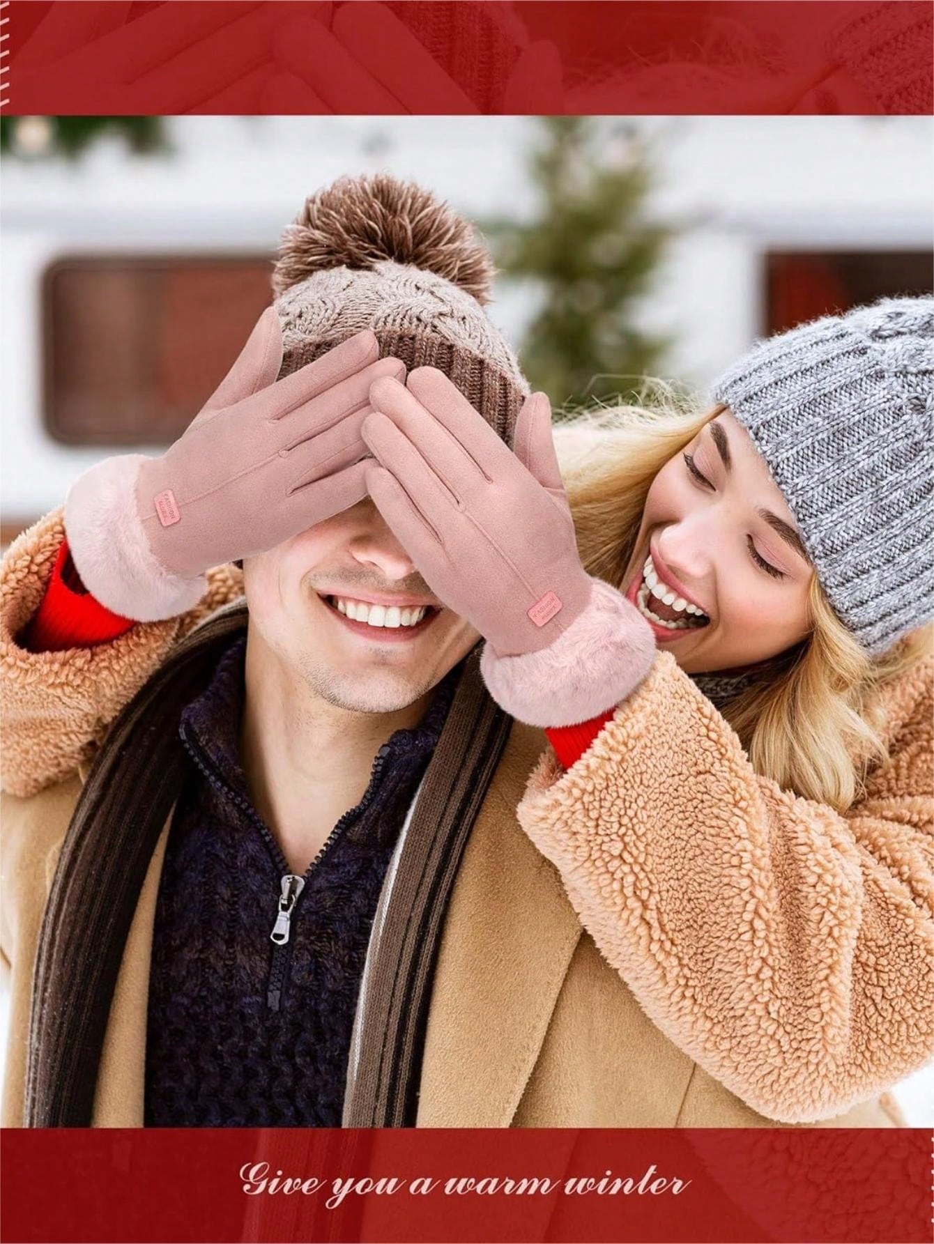 1/2 Pairs Fashion Women Gloves Autumn Winter Cute Furry Warm Mitts Full Finger Mittens Women Outdoor Sport Female Gloves Screen Christmas And Thanksgiving Gifts For Family
