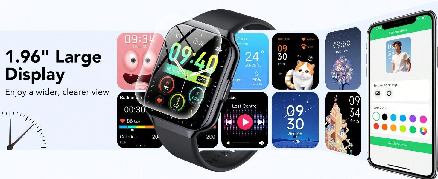 IKT P98 1.96" HD Display SmartWatch - Advanced Fitness Tracker With 100 Sports Modes, Wireless Call, Sleep Monitor, Game, Calculator - Compatible With Android, IPhone, And IOS Devices