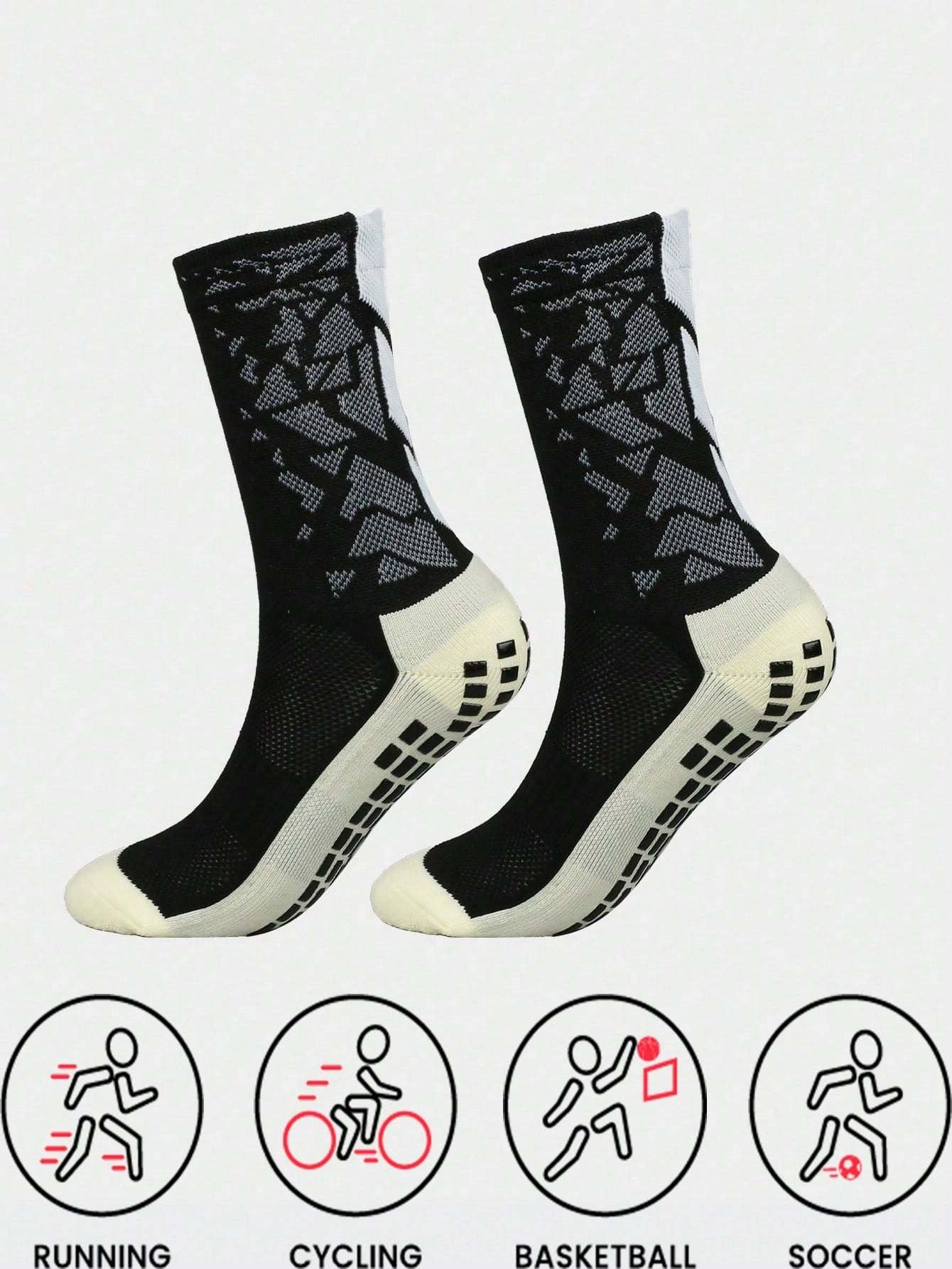 Sports Outdoor 1pair Men Sports Socks, Glue Dotted, Anti-Slip, Breathable, Sweat-Absorbent, Odor-Resistant, Mid-Calf