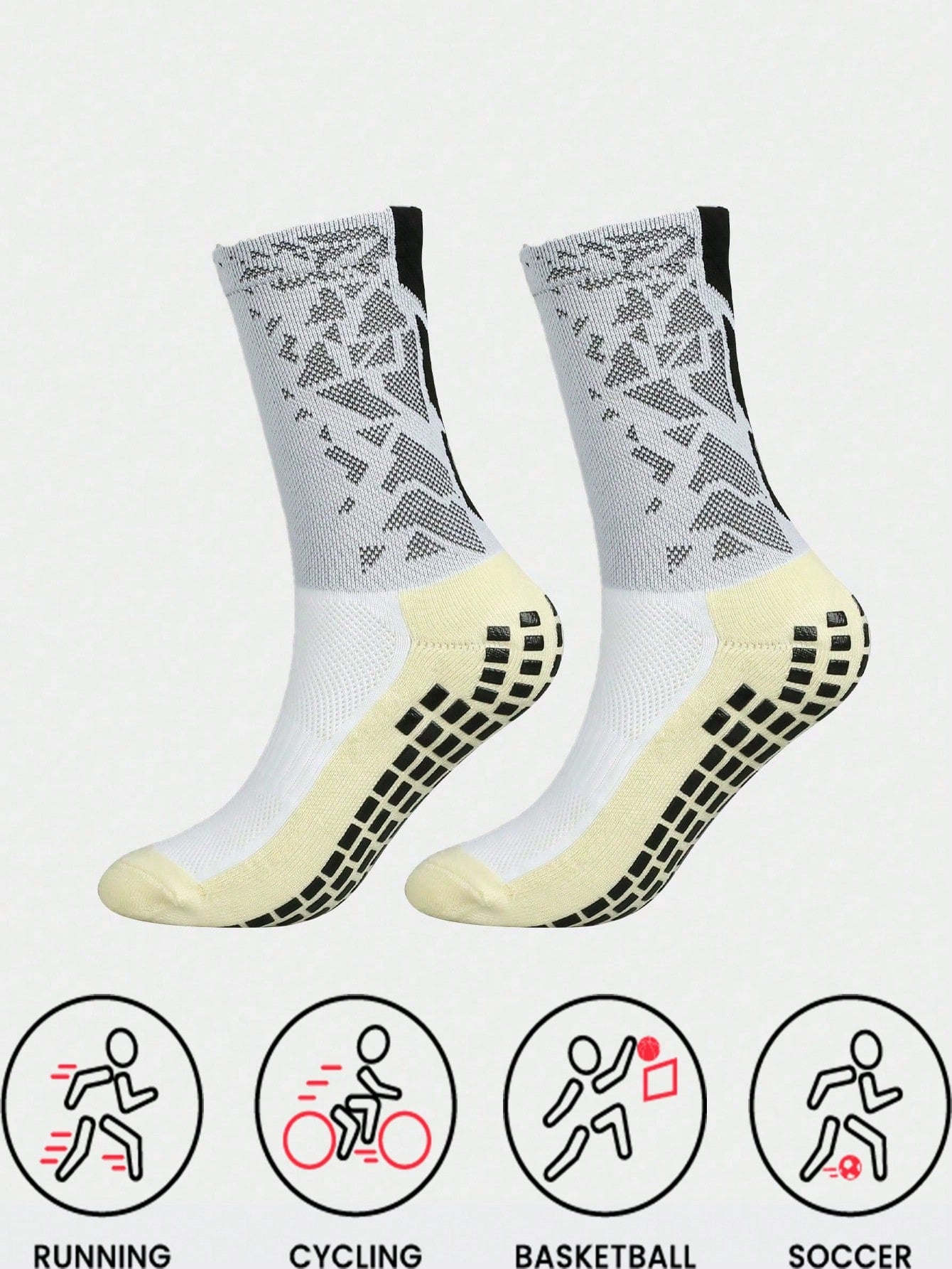 Sports Outdoor 1pair Men Sports Socks, Glue Dotted, Anti-Slip, Breathable, Sweat-Absorbent, Odor-Resistant, Mid-Calf