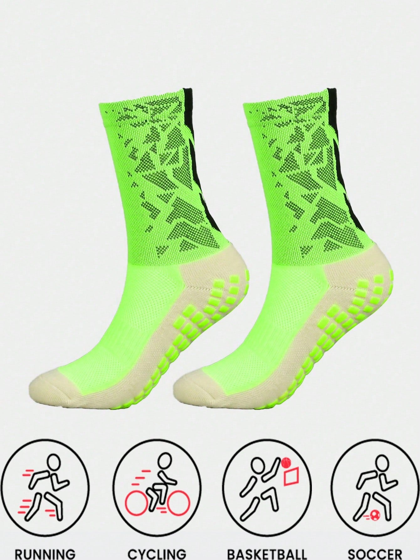 Sports Outdoor 1pair Men Sports Socks, Glue Dotted, Anti-Slip, Breathable, Sweat-Absorbent, Odor-Resistant, Mid-Calf