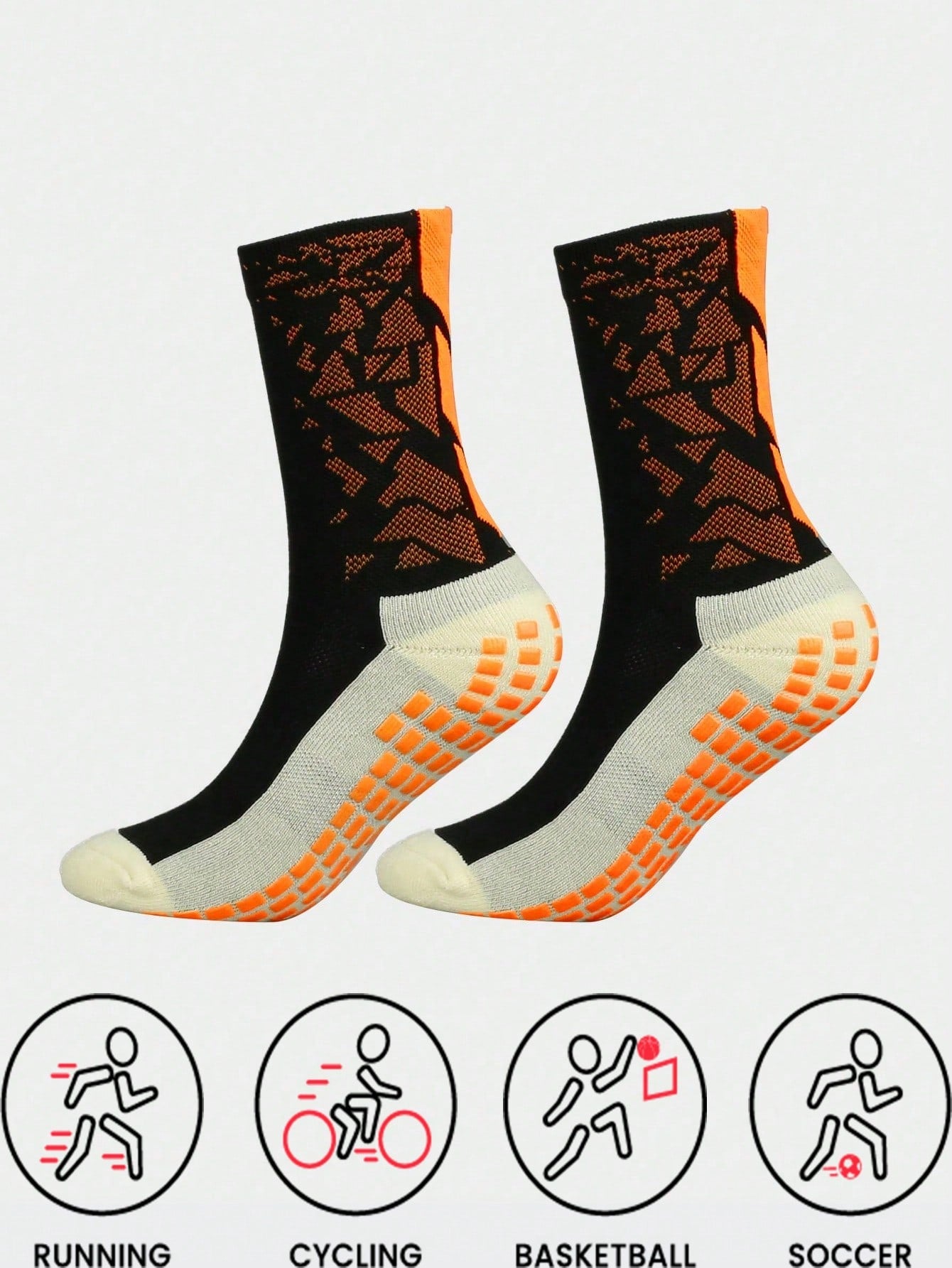 Sports Outdoor 1pair Men Sports Socks, Glue Dotted, Anti-Slip, Breathable, Sweat-Absorbent, Odor-Resistant, Mid-Calf