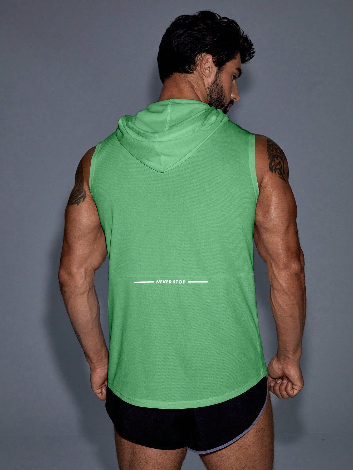 Manfinity Fitness Boyfriend Style Men's Letter Print Drawstring Hoodie Tank Top