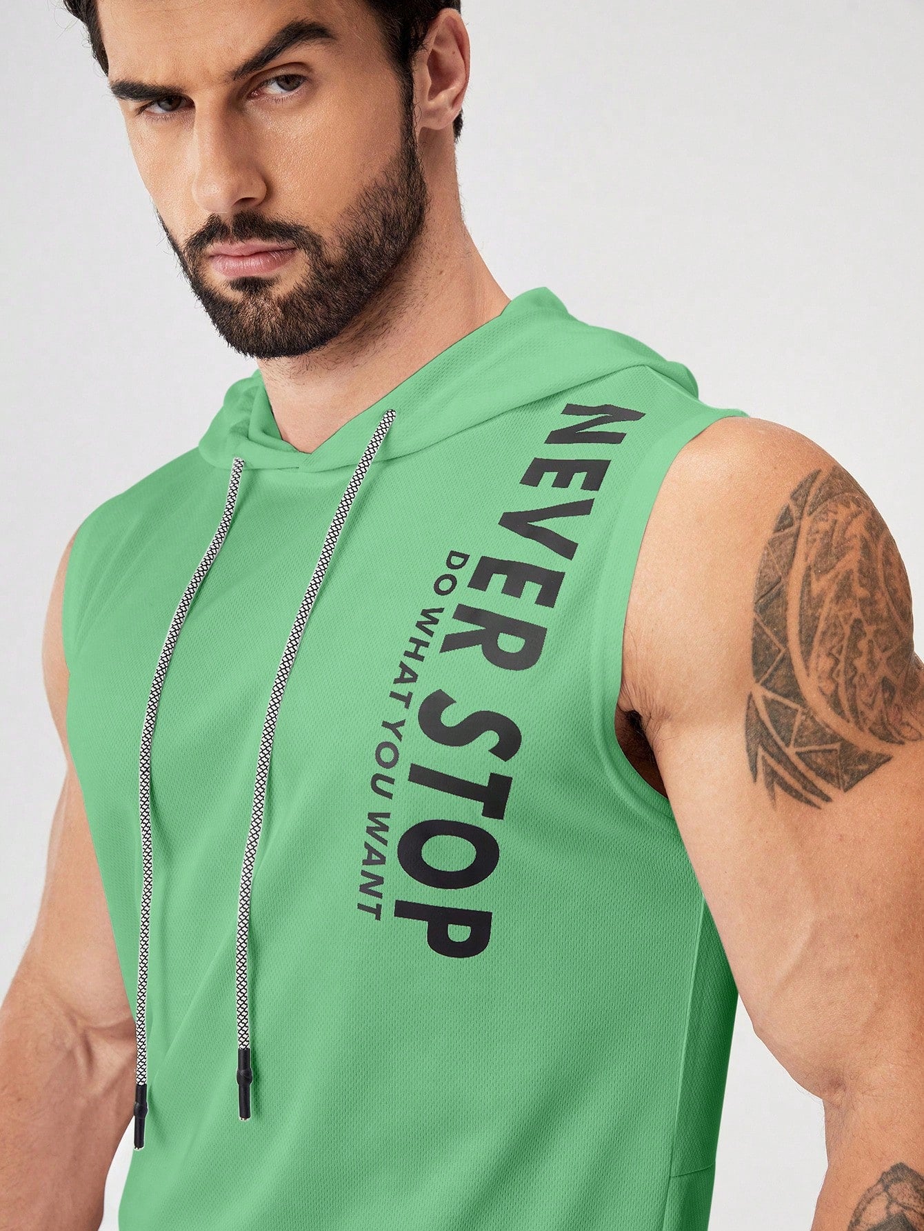 Manfinity Fitness Boyfriend Style Men's Letter Print Drawstring Hoodie Tank Top