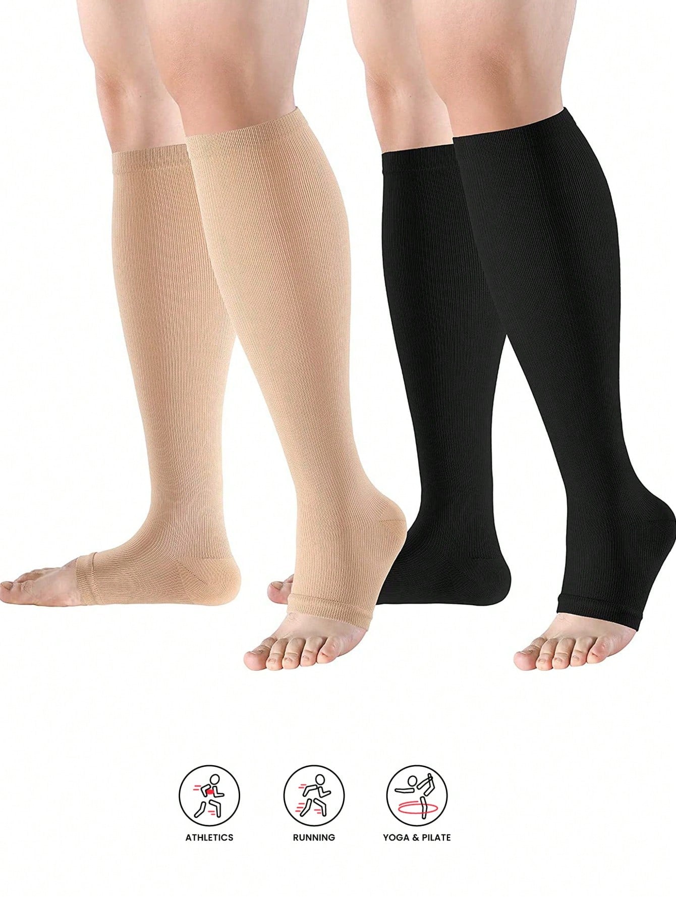 Sports Outdoor 2 Pairs/Pack Men Women Open Toes Compression Sports Socks