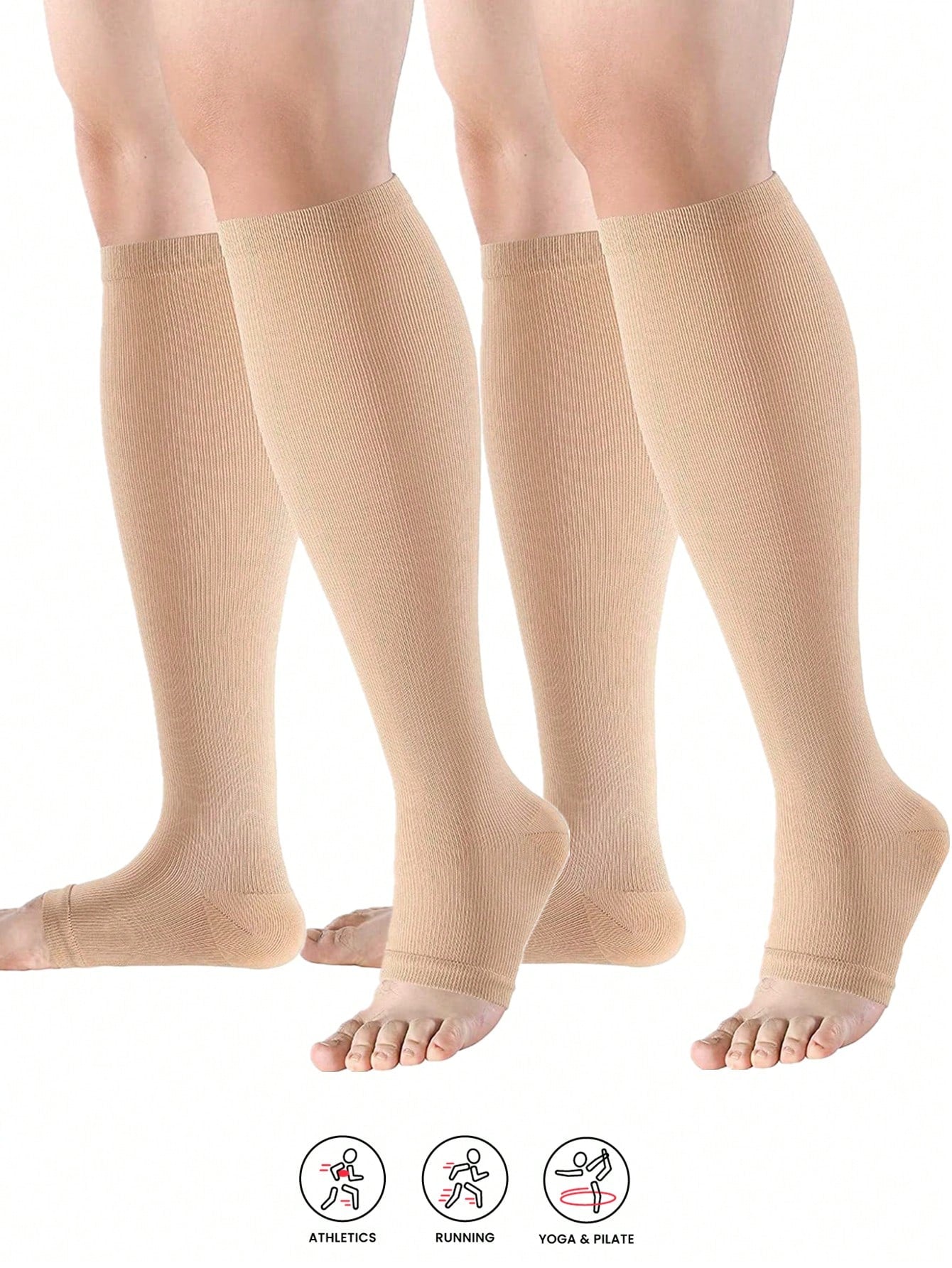 Sports Outdoor 2 Pairs/Pack Men Women Open Toes Compression Sports Socks