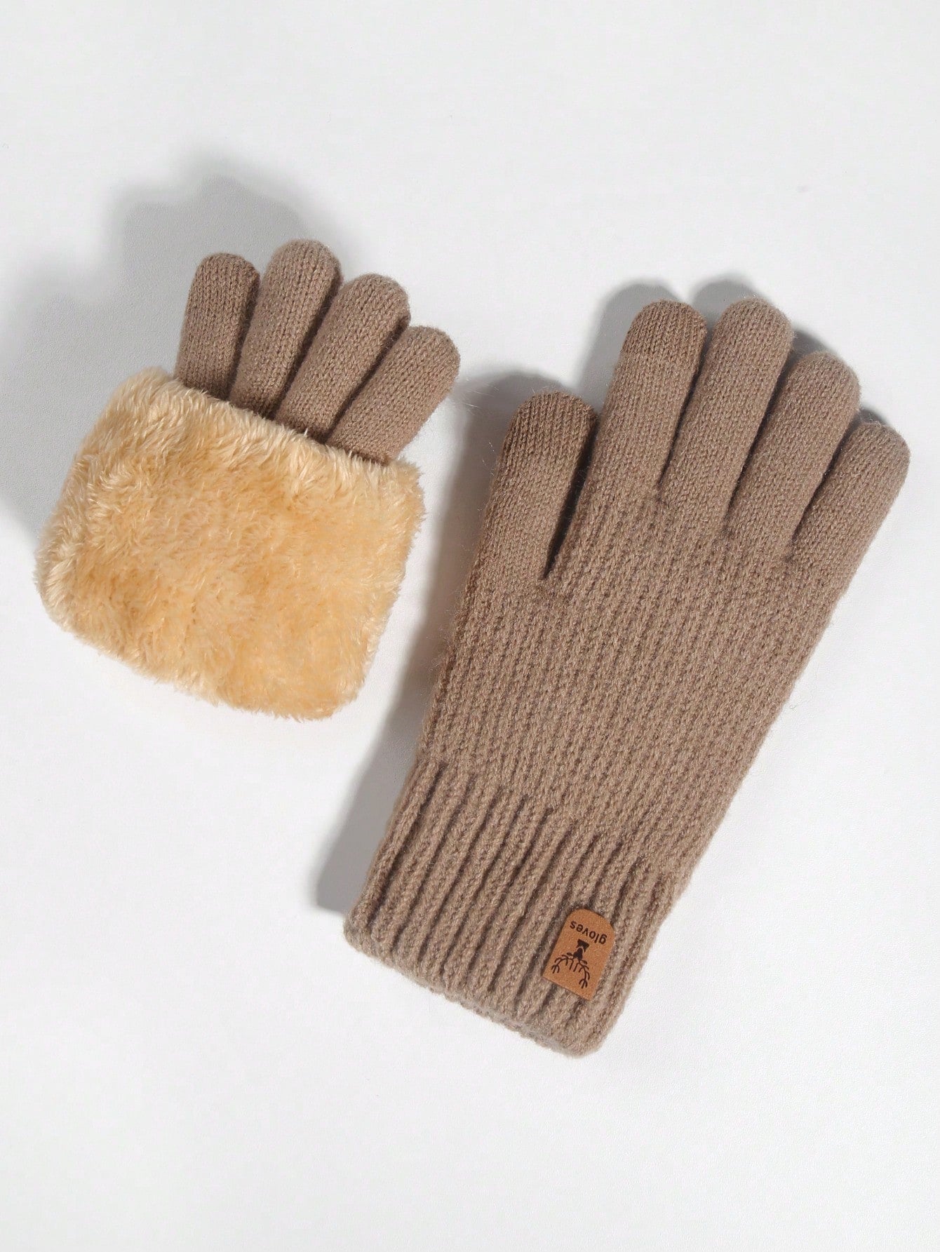 1 Pair Women Winter Warm Dual Layer Thermal Lined Touchscreen Gloves, Deer Leather Tag Style, Knitted Cold Weather Warm Full Finger Gloves For Driving Party Gaming Cycling Hiking Writing Halloween