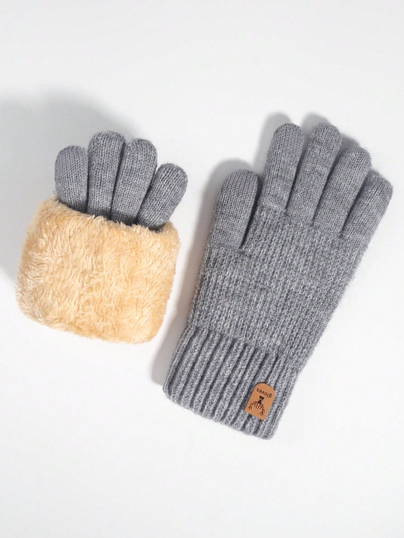 1 Pair Women Winter Warm Dual Layer Thermal Lined Touchscreen Gloves, Deer Leather Tag Style, Knitted Cold Weather Warm Full Finger Gloves For Driving Party Gaming Cycling Hiking Writing Halloween