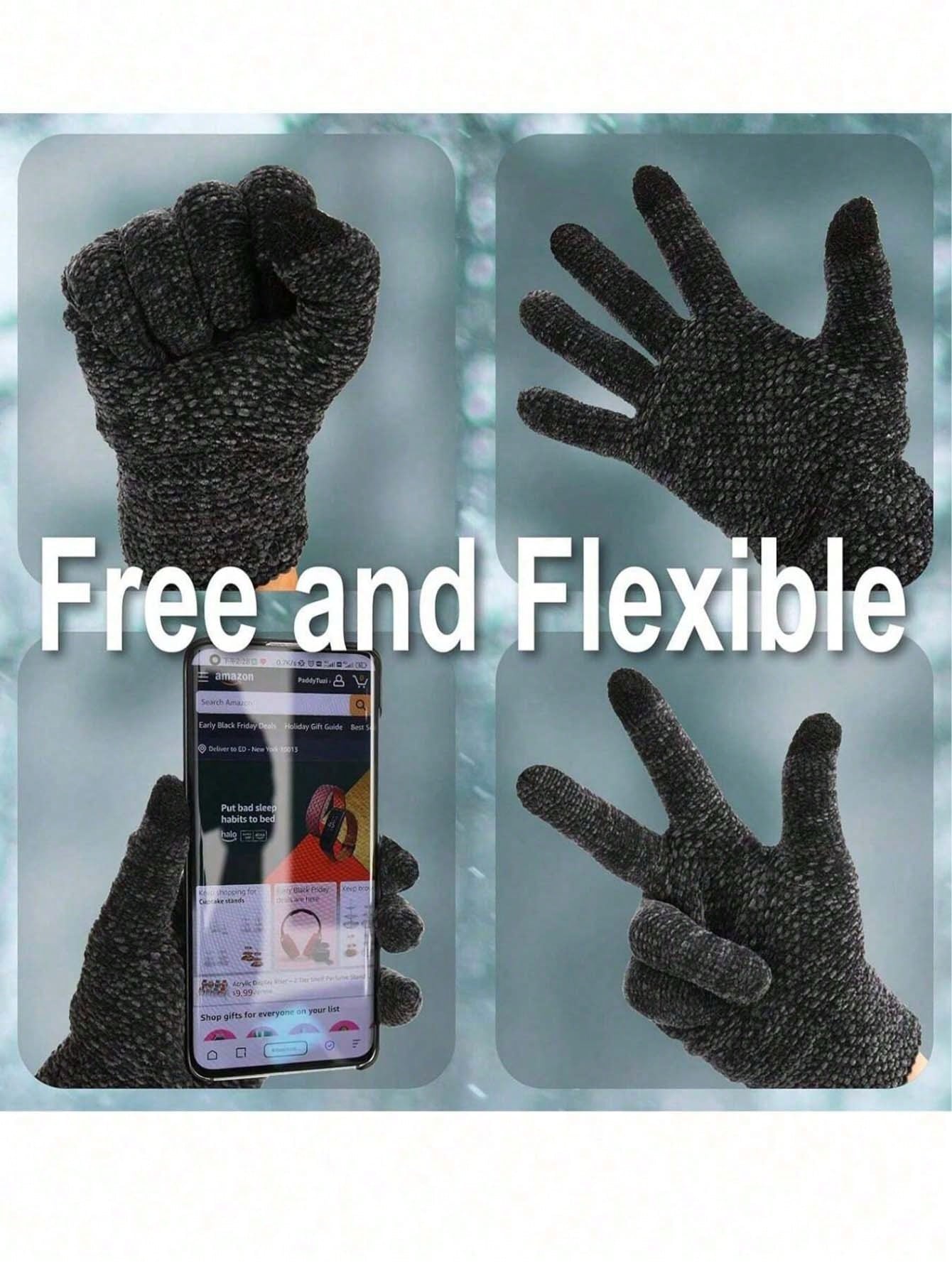 1 Pair Unisex Winter Gloves - Upgraded Touchscreen Finger Design, Warm Knitted Gloves For Cold Weather, Running, Driving - Fashionable Thick