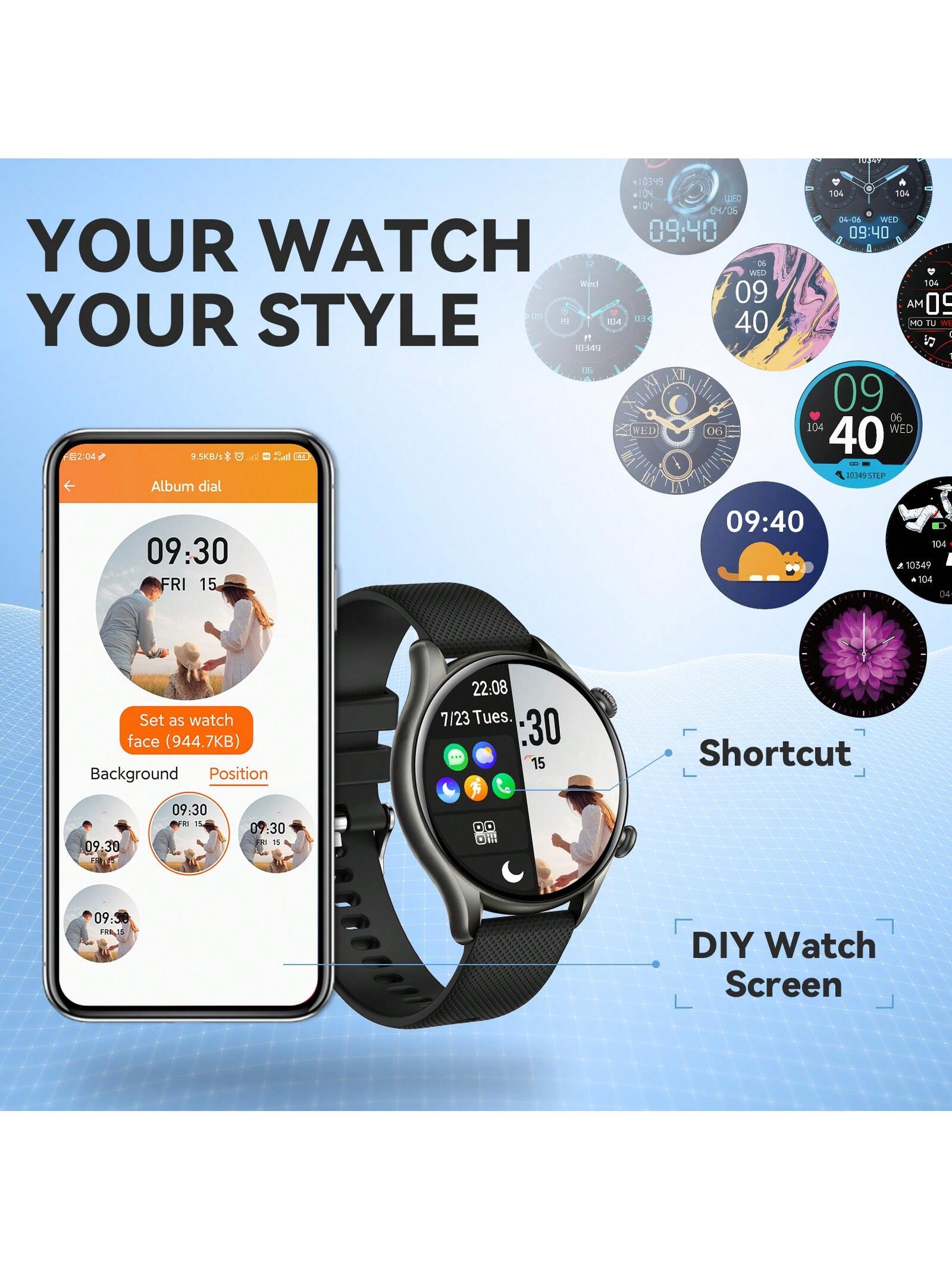 XAXRE Smart Watch For Men Women Bluetooth Dial Call Fitness Tracker 1.32" HD Full Touch Screen Heart Rate Sleep Monitor Activity Tracker IP67 Waterproof Smartwatch For Android Phones Compatible With IPhone