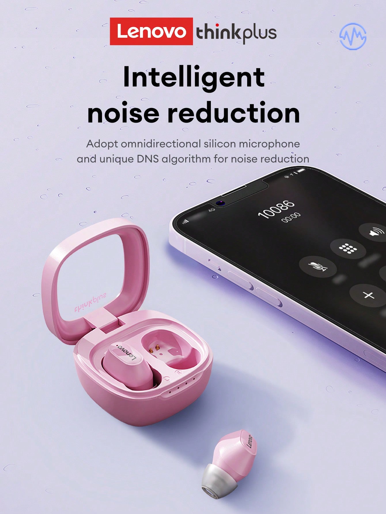 Lenovo XT62 Bluetooth Earphones, Half-In-Ear Style, High Definition Stereo Surround Sound Quality, Music
