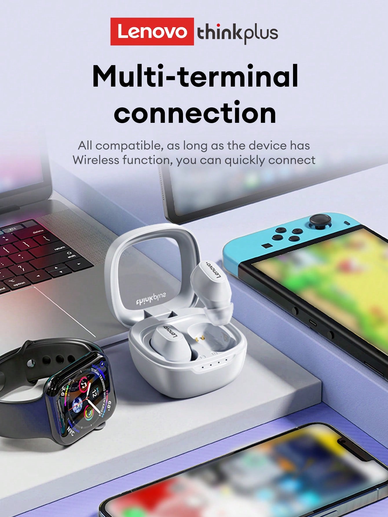 Lenovo XT62 Bluetooth Earphones, Half-In-Ear Style, High Definition Stereo Surround Sound Quality, Music