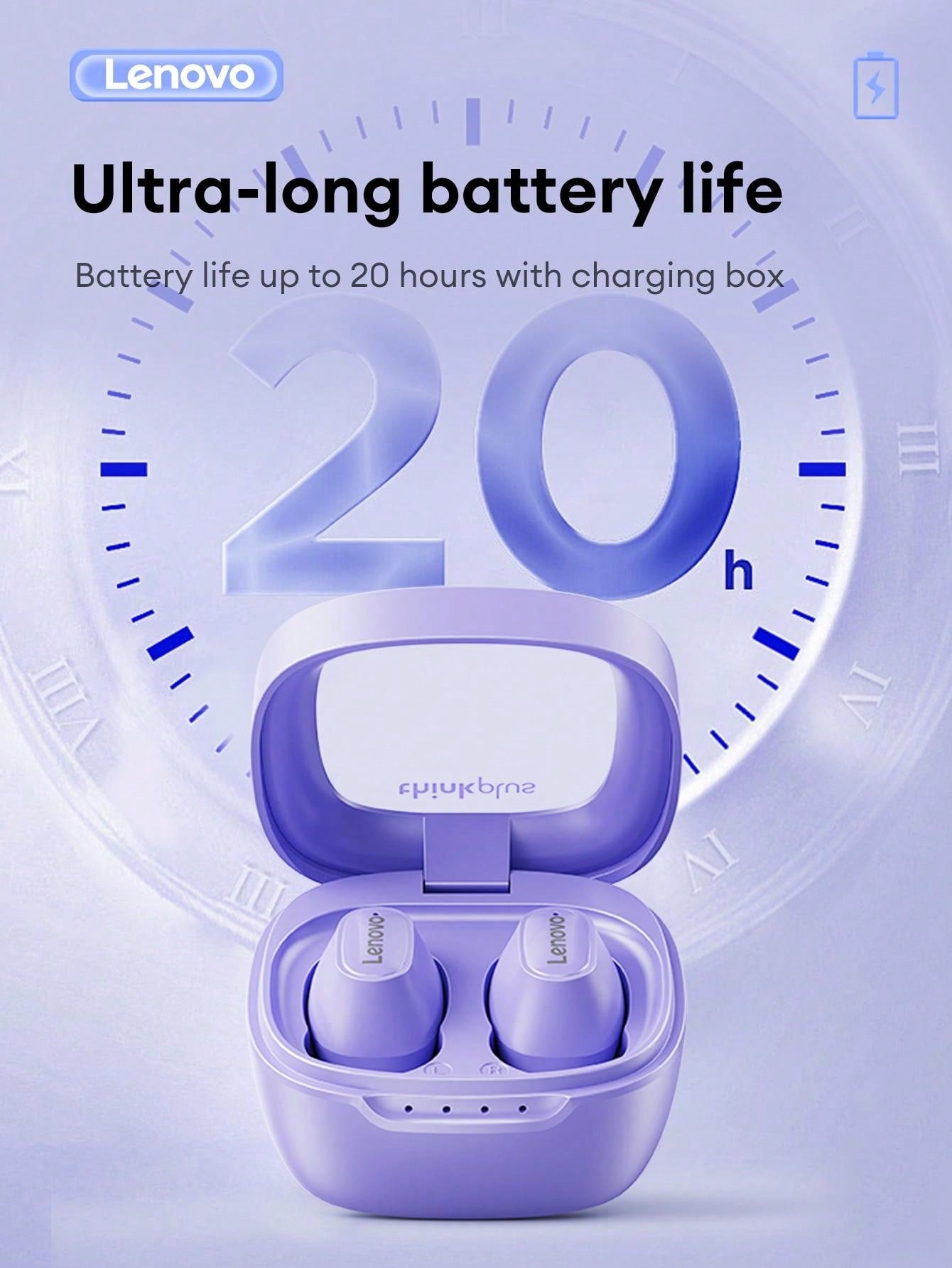 Lenovo XT62 Bluetooth Earphones, Half-In-Ear Style, High Definition Stereo Surround Sound Quality, Music