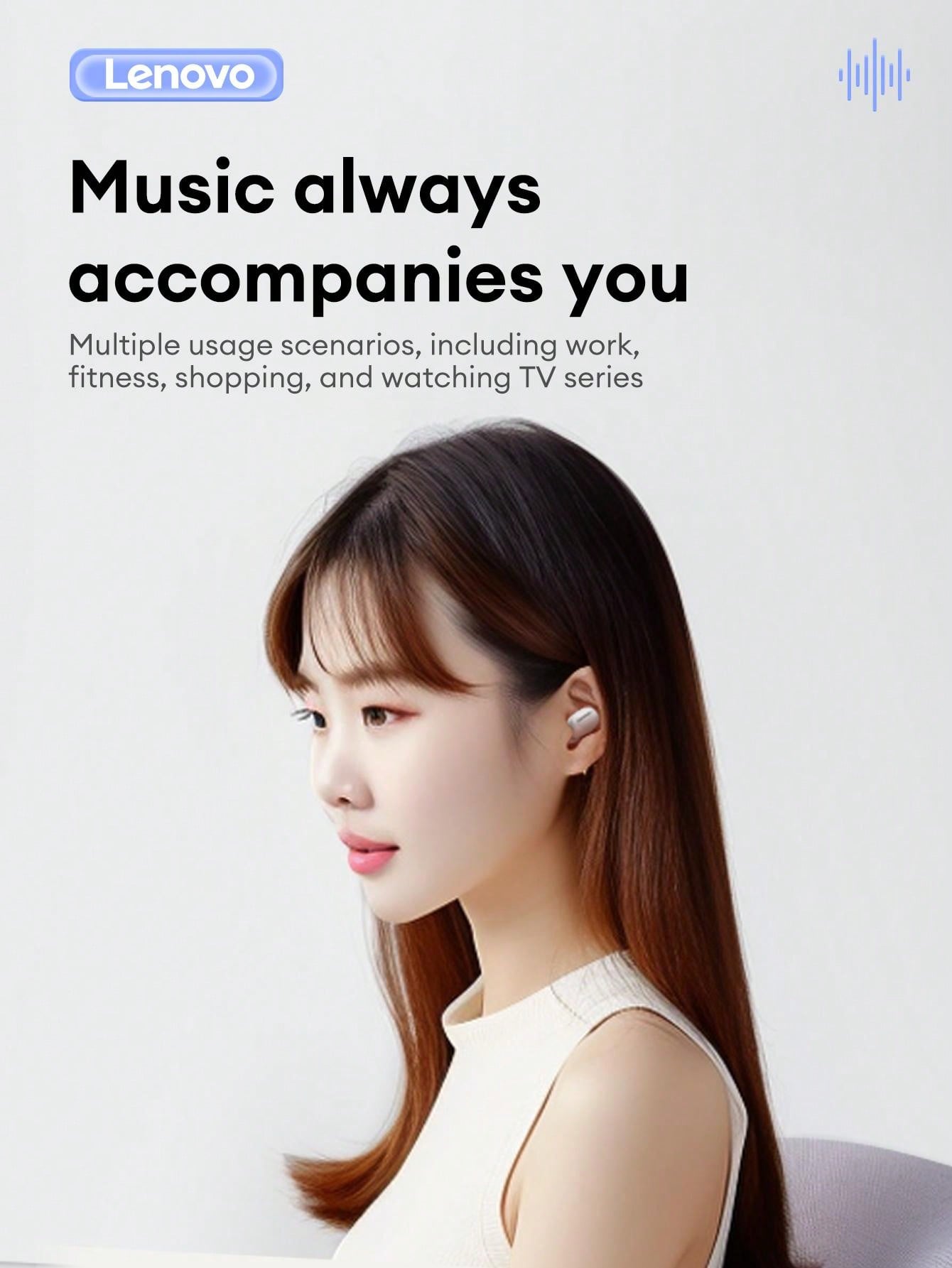 Lenovo XT62 Bluetooth Earphones, Half-In-Ear Style, High Definition Stereo Surround Sound Quality, Music