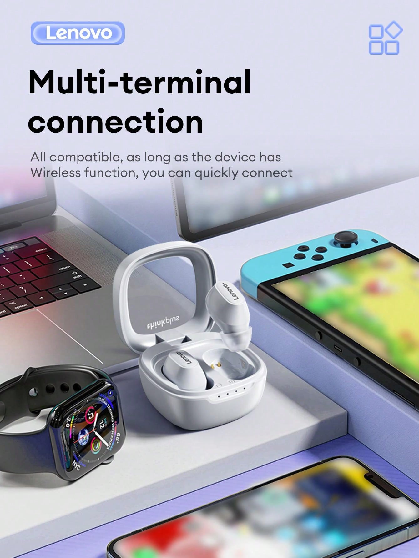 Lenovo XT62 Bluetooth Earphones, Half-In-Ear Style, High Definition Stereo Surround Sound Quality, Music