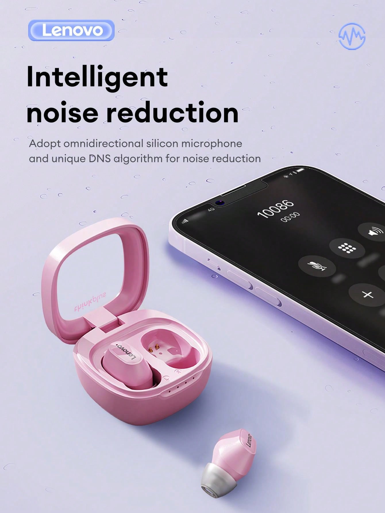 Lenovo XT62 Bluetooth Earphones, Half-In-Ear Style, High Definition Stereo Surround Sound Quality, Music