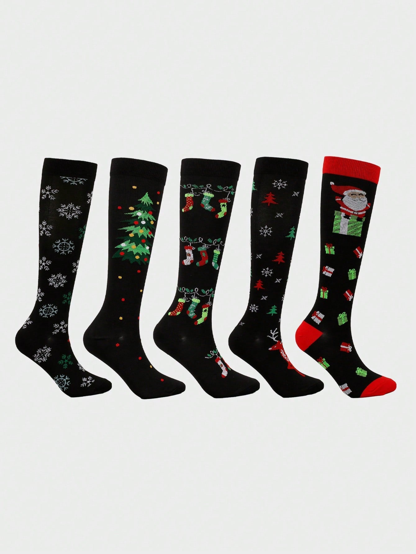 Unisex Christmas Pattern Athletic Compression Socks, Suitable For Running, Cycling And Hiking