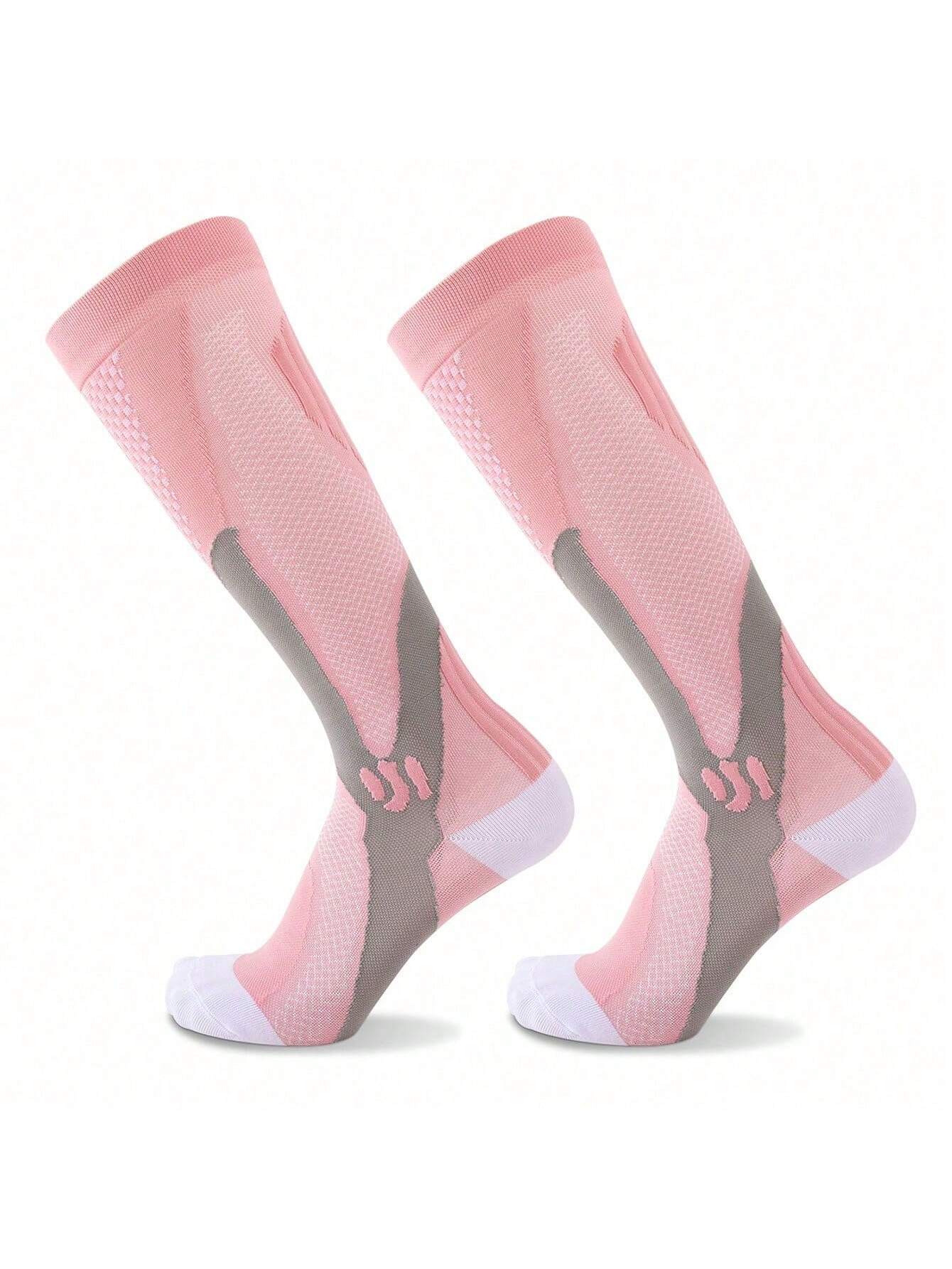 1 Pair Women Long Compression Socks, Multiple Colors, Outdoor, Marathon, Football, Sports, Running, Hiking, Leg Sleeves