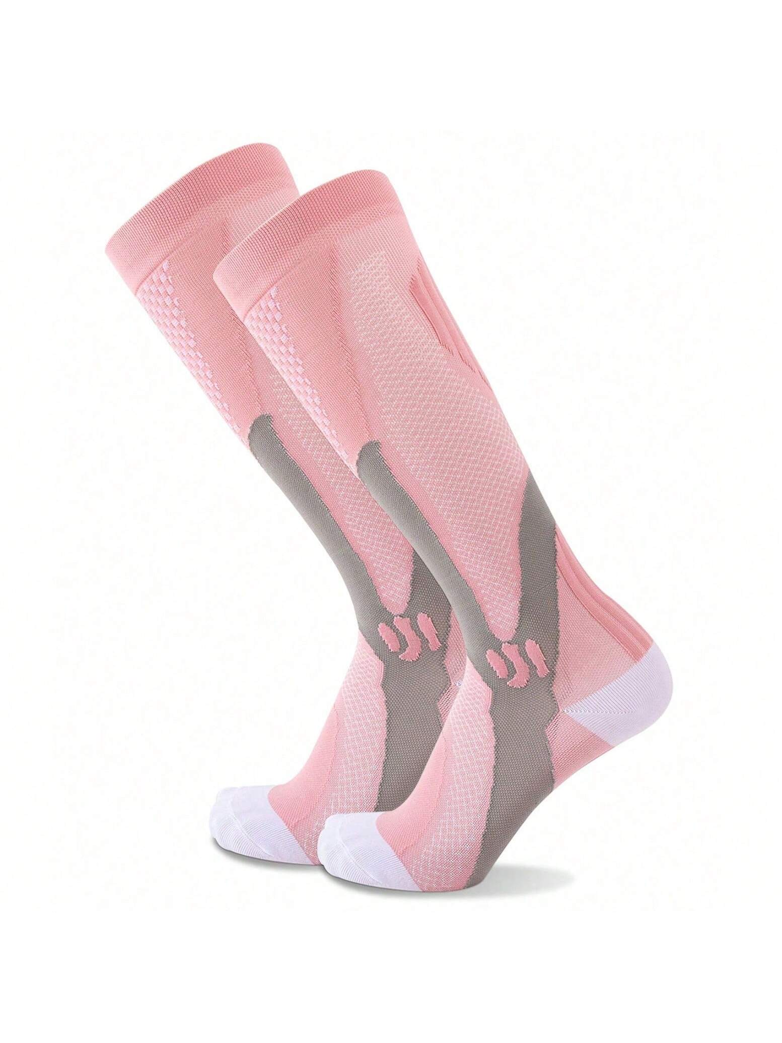 1 Pair Women Long Compression Socks, Multiple Colors, Outdoor, Marathon, Football, Sports, Running, Hiking, Leg Sleeves