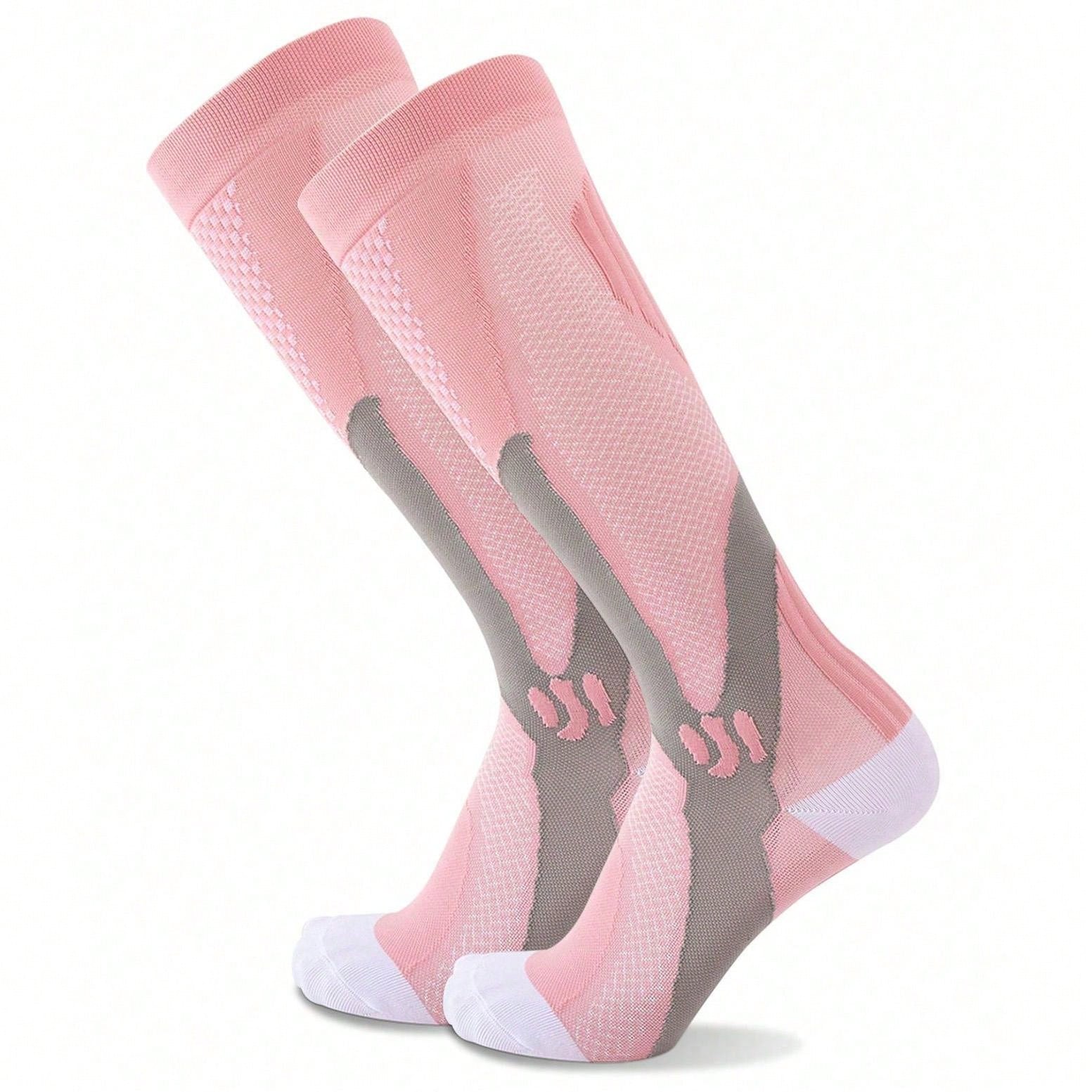 1 Pair Women Long Compression Socks, Multiple Colors, Outdoor, Marathon, Football, Sports, Running, Hiking, Leg Sleeves