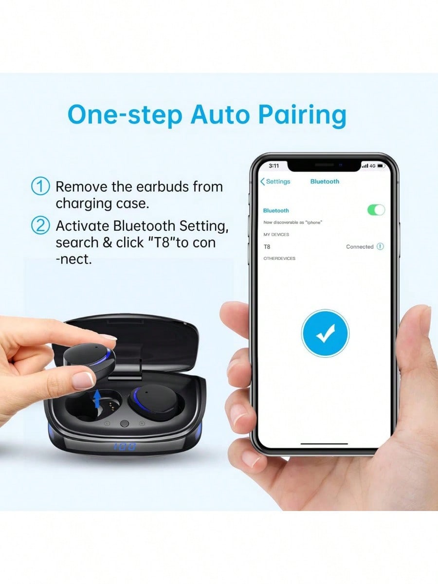 Wireless Earbuds, Cshidworld TWS Earbuds, Bt 5.0 Headphones, IPX8, Built-In Mic, Charging Case