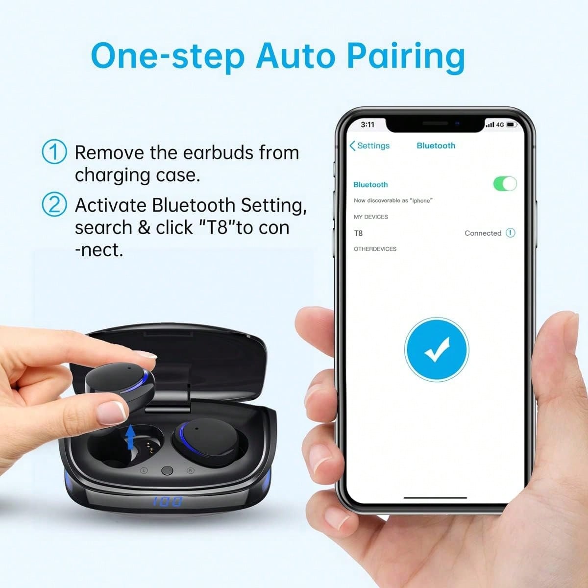 Wireless Earbuds, Cshidworld TWS Earbuds, Bt 5.0 Headphones, IPX8, Built-In Mic, Charging Case