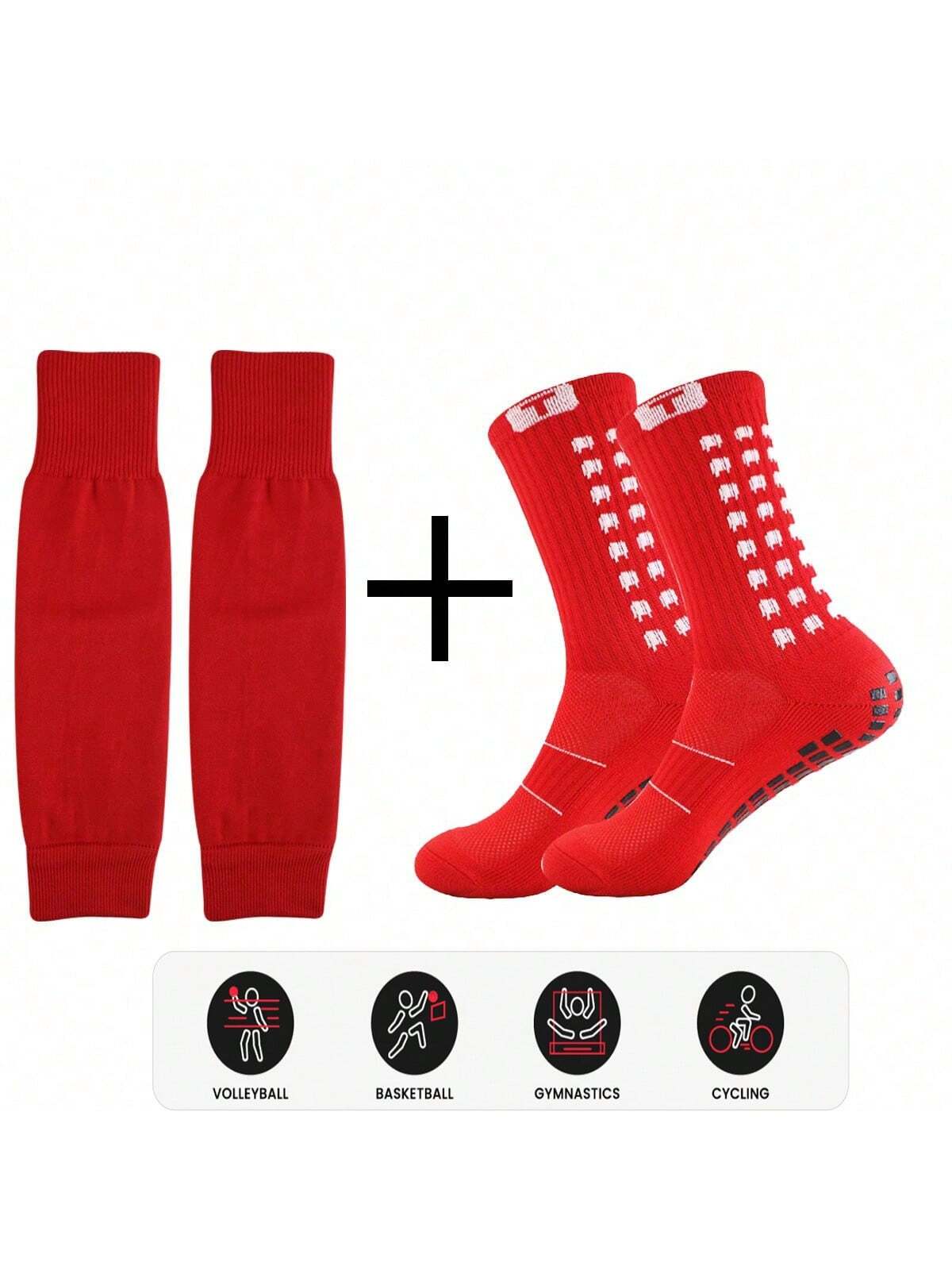 Sports Outdoor 1set Soccer Socks With Shin Guard, Anti-Slip Football Leg Sleeve