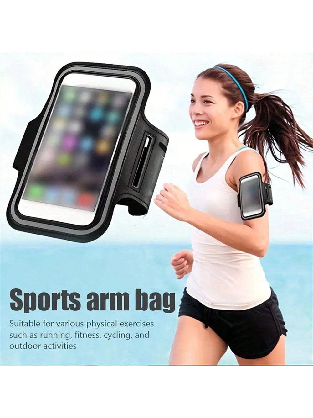Black Fitness Running Phone Armband, Made Of Touch Screen PVC Material - Fits Up To 6 Inch Smartphones, Suitable For Outdoor Sports And Cycling