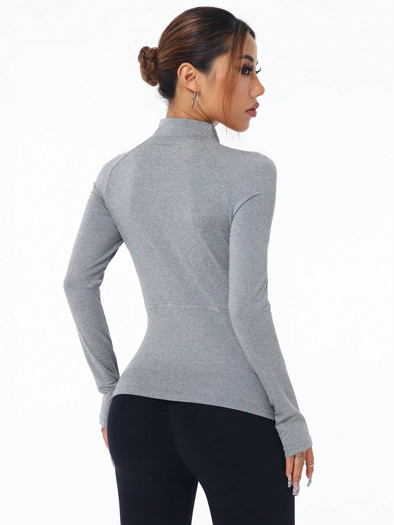 Color Block Trim Collar Fitted Sports Long Sleeve Sweatshirt