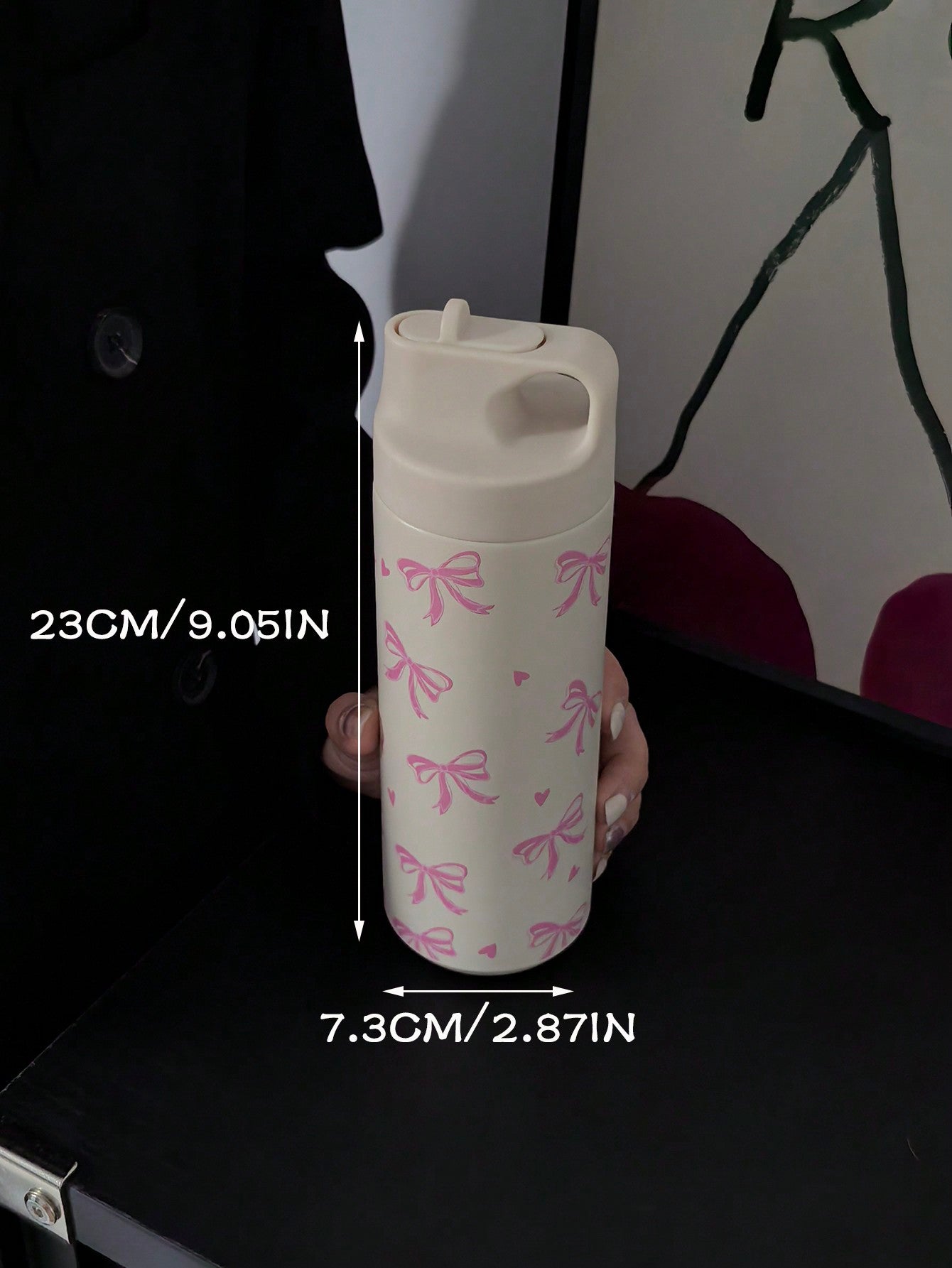 1pc 550ml/18.6oz Bow Heart Series Water Bottle, With Straw Cup, Original Double-Layer Stainless Steel Bottle, Keeps Drink Hot Cold, Travel And Outdoor Cup, Gym And Sport Bottle, Flat Bottom Cup, Car Cup, Seasonal Drinkware, Holiday Gift
