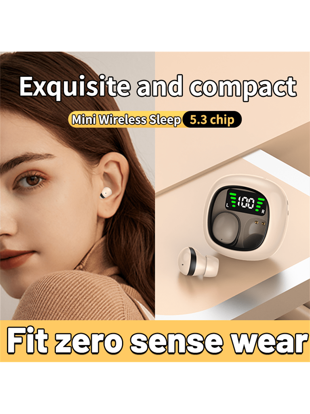 TWS Mini Sleeping Bluetooth Wireless Earphones In-Ear HIFI Music Headphones Stereo Noise Cancelling Sports Waterproof Earbuds Headset With Mic