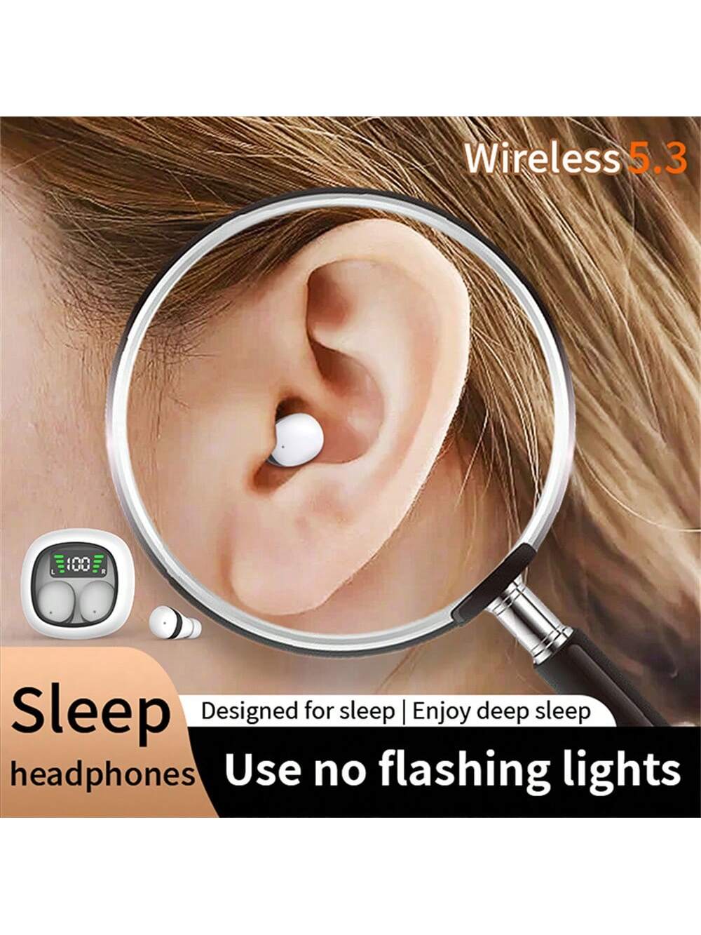 TWS Mini Sleeping Bluetooth Wireless Earphones In-Ear HIFI Music Headphones Stereo Noise Cancelling Sports Waterproof Earbuds Headset With Mic