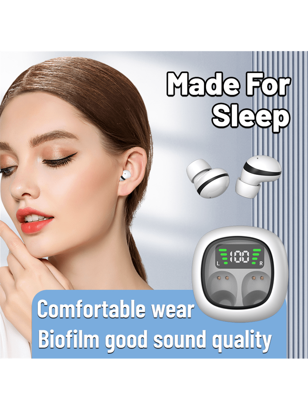 TWS Mini Sleeping Bluetooth Wireless Earphones In-Ear HIFI Music Headphones Stereo Noise Cancelling Sports Waterproof Earbuds Headset With Mic