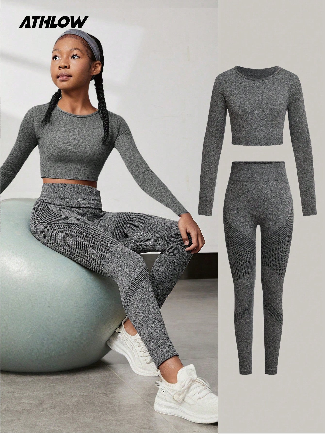 Tween Girls Active Wear Outfit, Black Long Sleeve Top