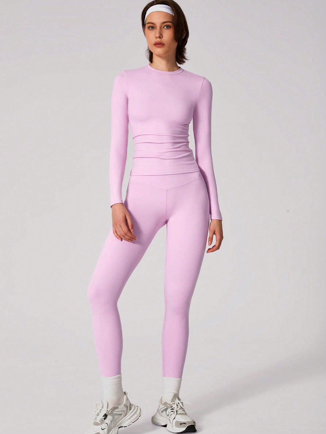Set Women Simple Solid Color Sports Top And Pants Base Set Yoga Daily