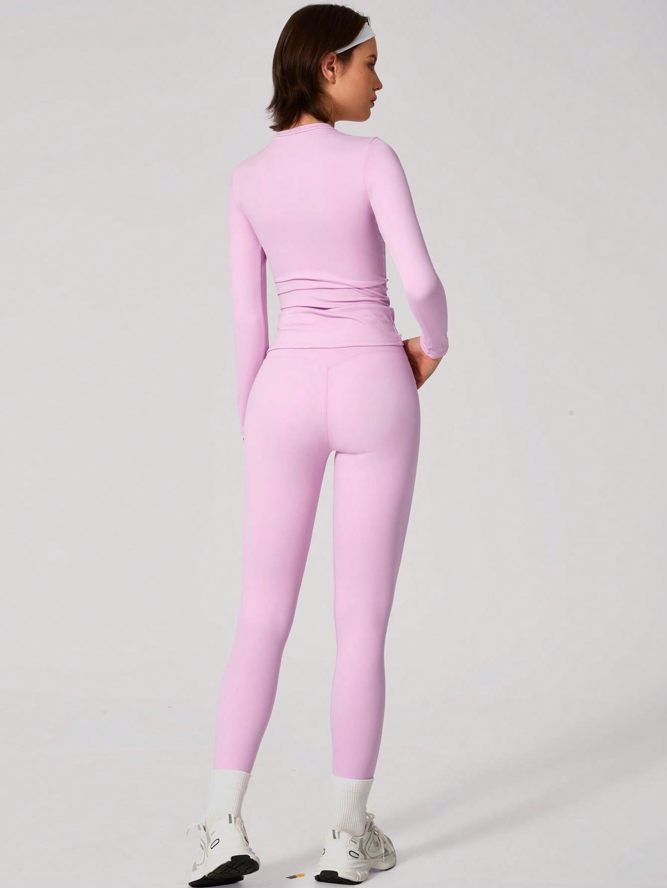 Set Women Simple Solid Color Sports Top And Pants Base Set Yoga Daily