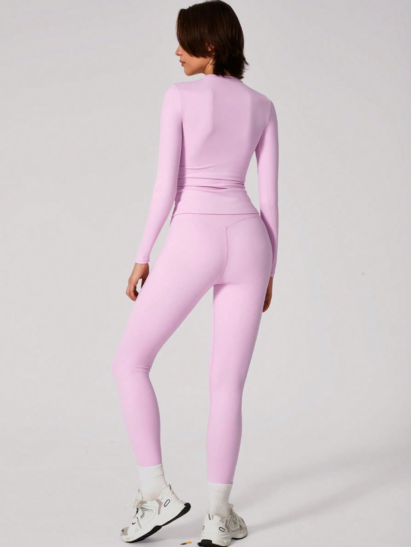 Set Women Simple Solid Color Sports Top And Pants Base Set Yoga Daily