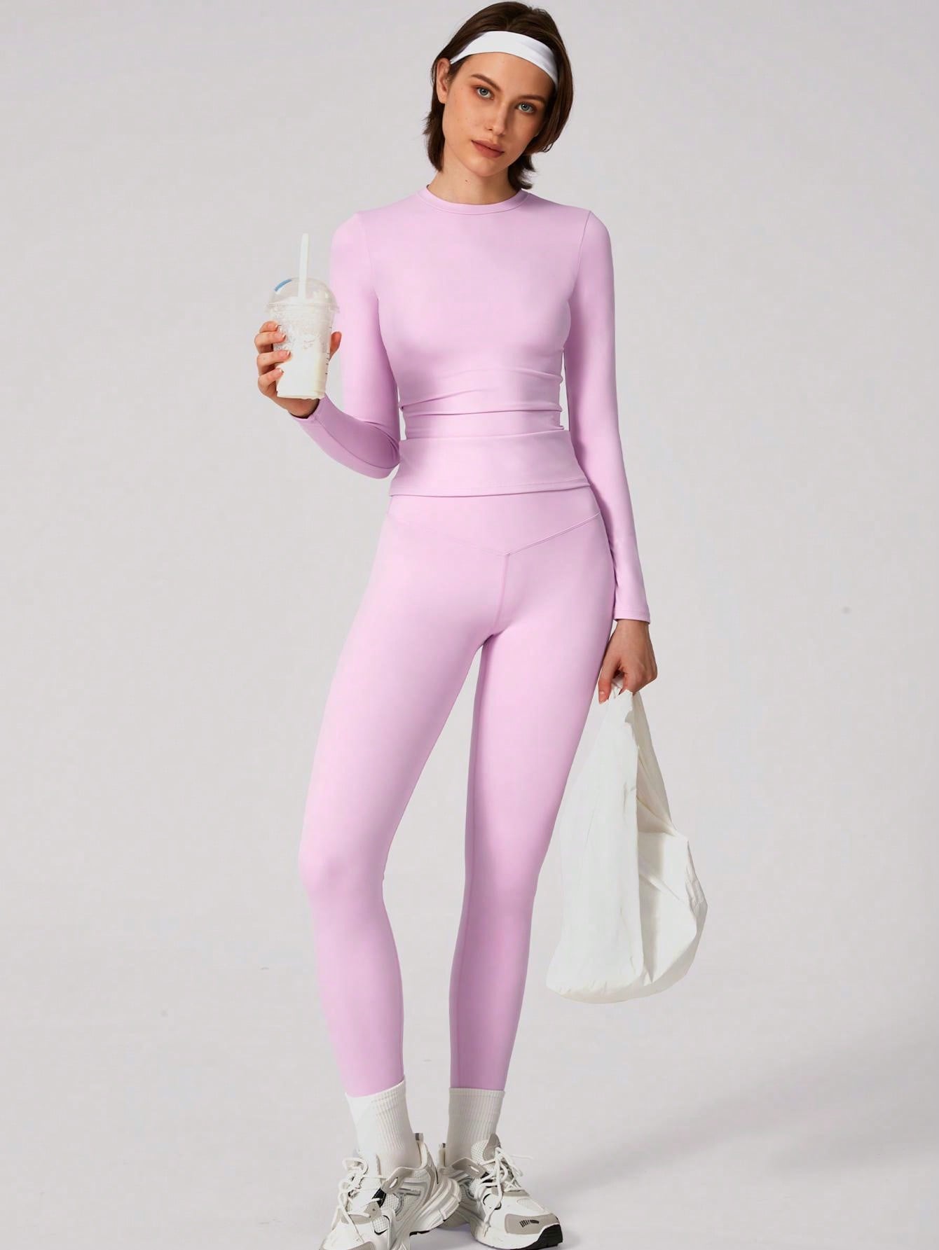 Set Women Simple Solid Color Sports Top And Pants Base Set Yoga Daily