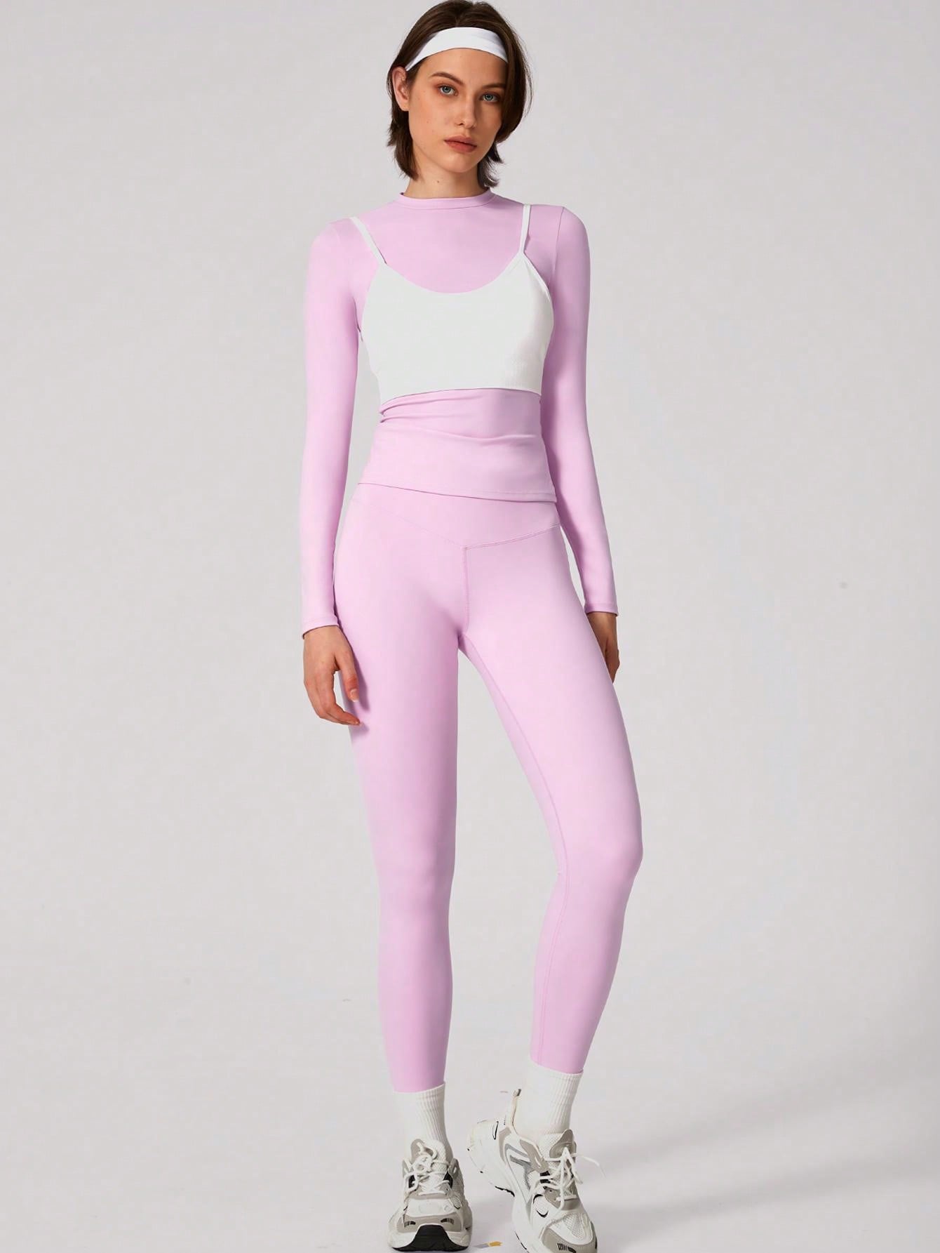 Set Women Simple Solid Color Sports Top And Pants Base Set Yoga Daily