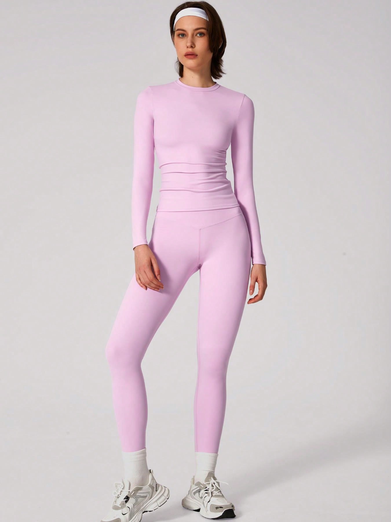 Set Women Simple Solid Color Sports Top And Pants Base Set Yoga Daily