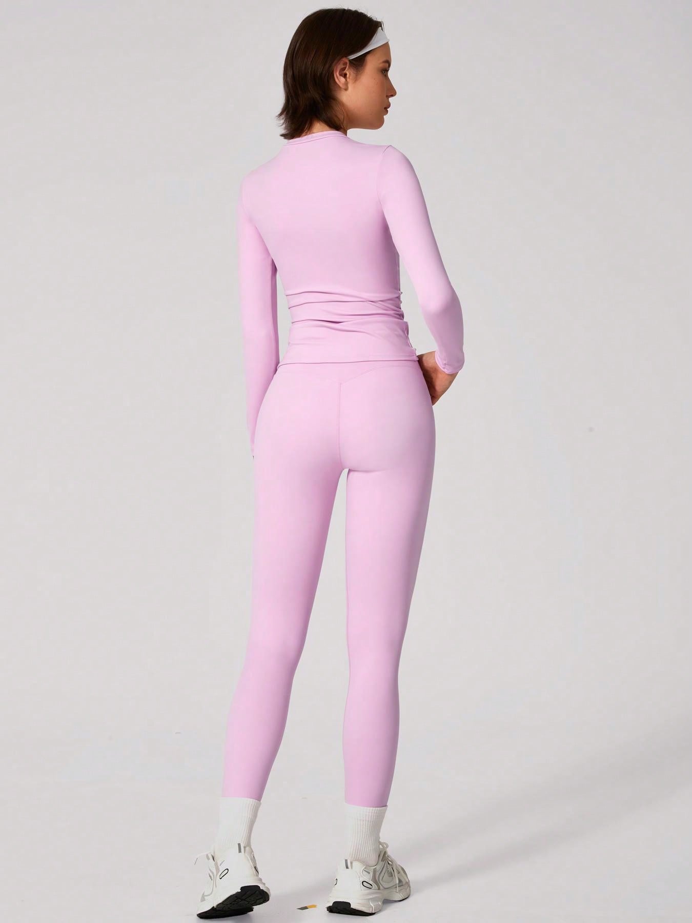 Set Women Simple Solid Color Sports Top And Pants Base Set Yoga Daily