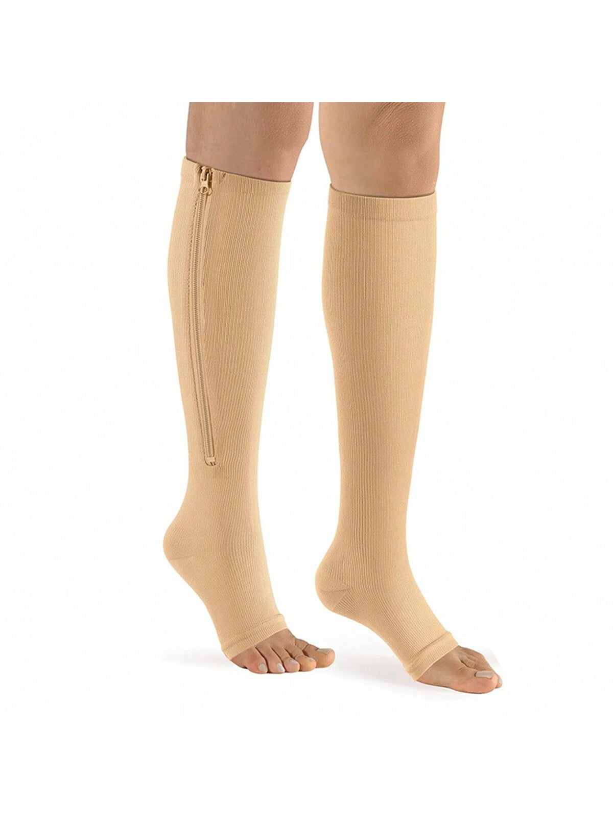 1 Pair Toe-Less Compression Socks With Side Zipper, Toe Exposed Pressure Socks, Multi-Functional Calf Sleeves, Sleep Elastic Compression Hosiery, Suitable For All-Day Wear, Sports Socks