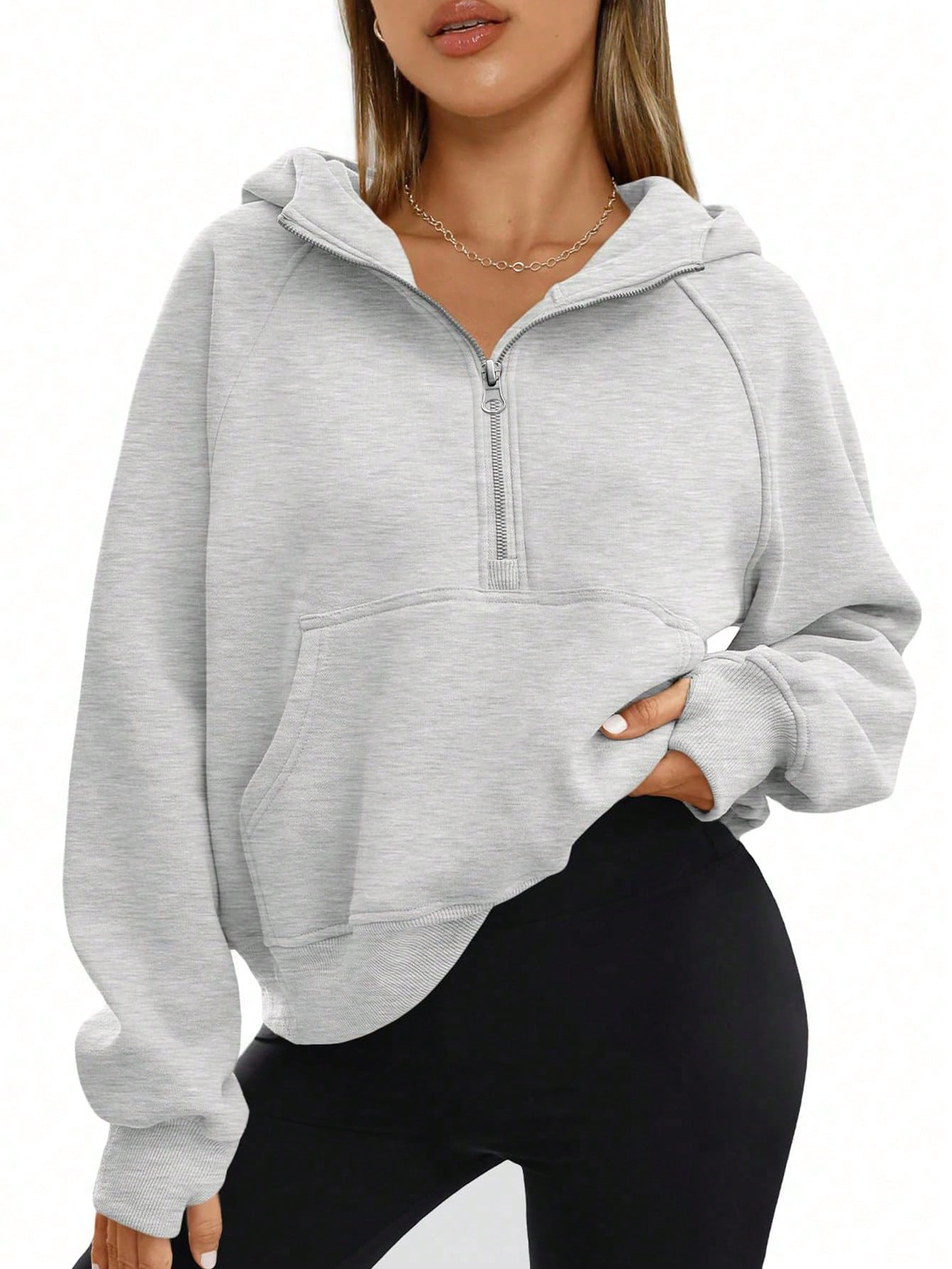 Women'S Half-Zip Fashion Trend Sweatshirt Short Soft Casual Hoodie Wool Jacket Quarter-Zip Pullover Suitable For Outdoor Sports Casual Wear Fall/Winter