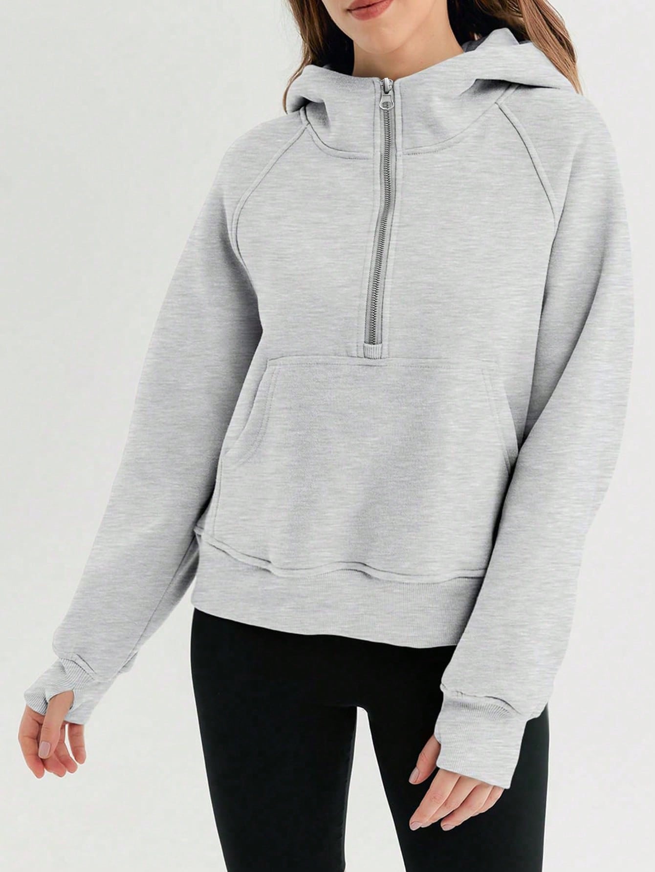 Women'S Half-Zip Fashion Trend Sweatshirt Short Soft Casual Hoodie Wool Jacket Quarter-Zip Pullover Suitable For Outdoor Sports Casual Wear Fall/Winter