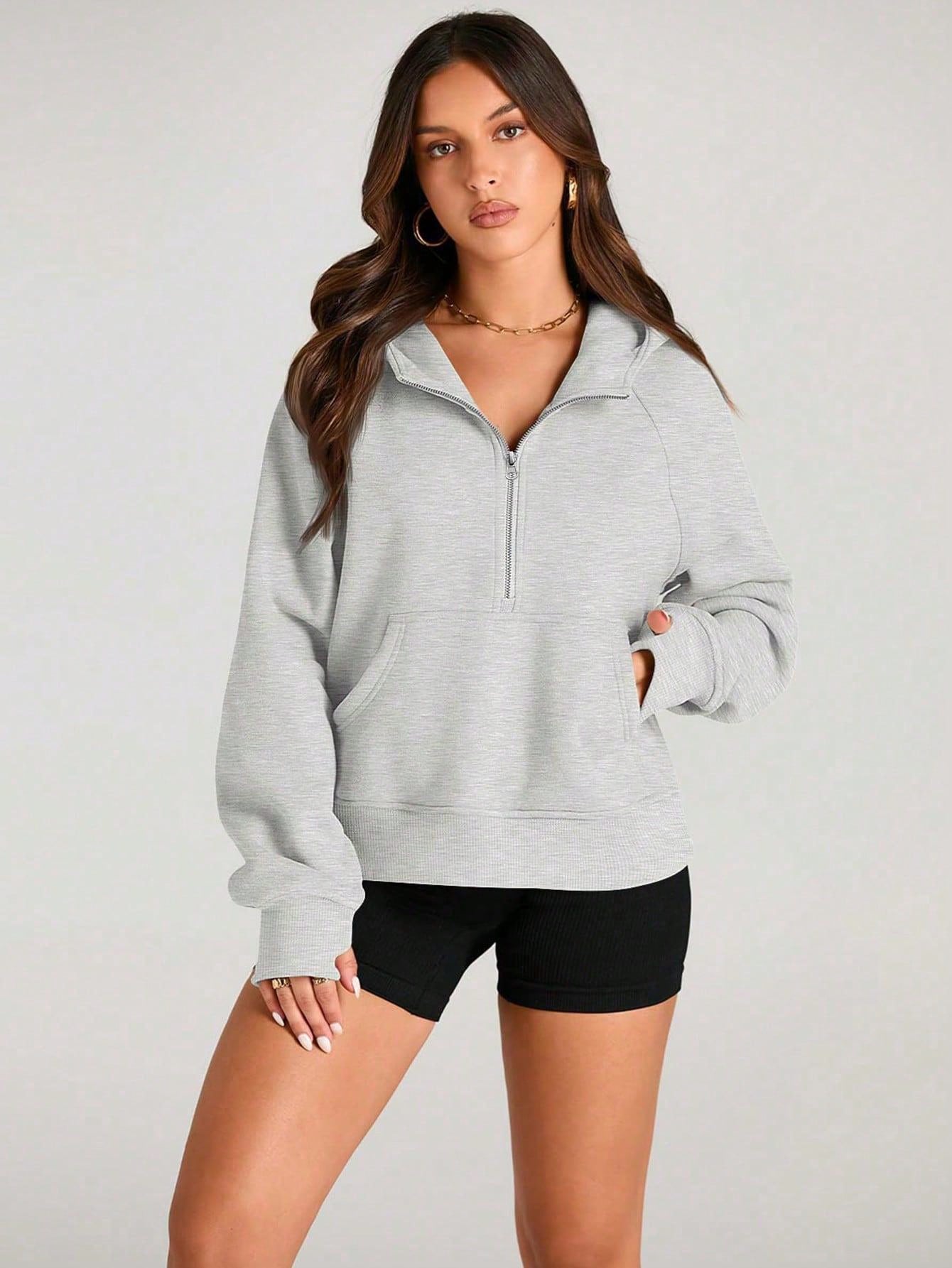 Women'S Half-Zip Fashion Trend Sweatshirt Short Soft Casual Hoodie Wool Jacket Quarter-Zip Pullover Suitable For Outdoor Sports Casual Wear Fall/Winter