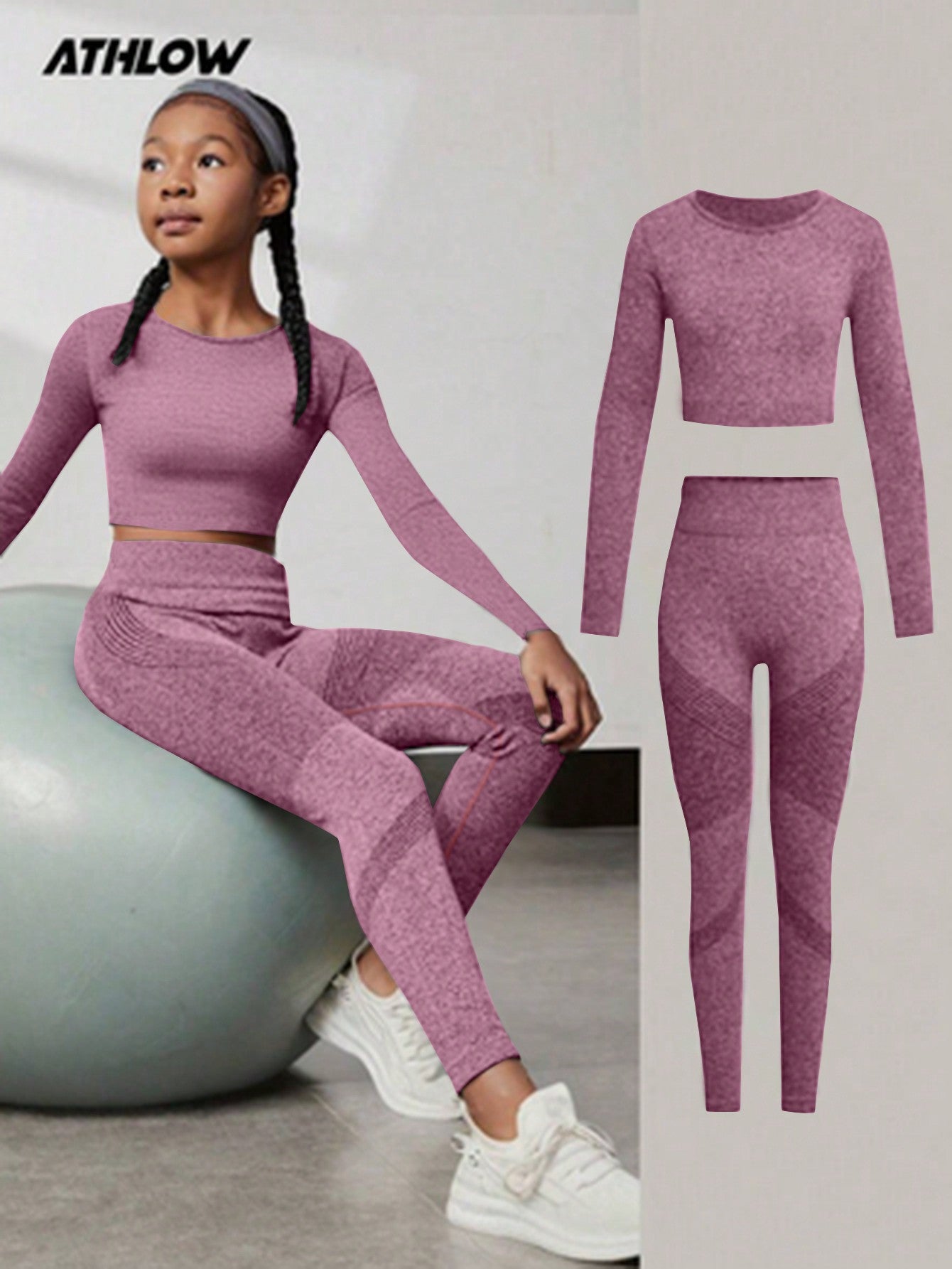 Tween Girls Active Wear Outfit, Black Long Sleeve Top